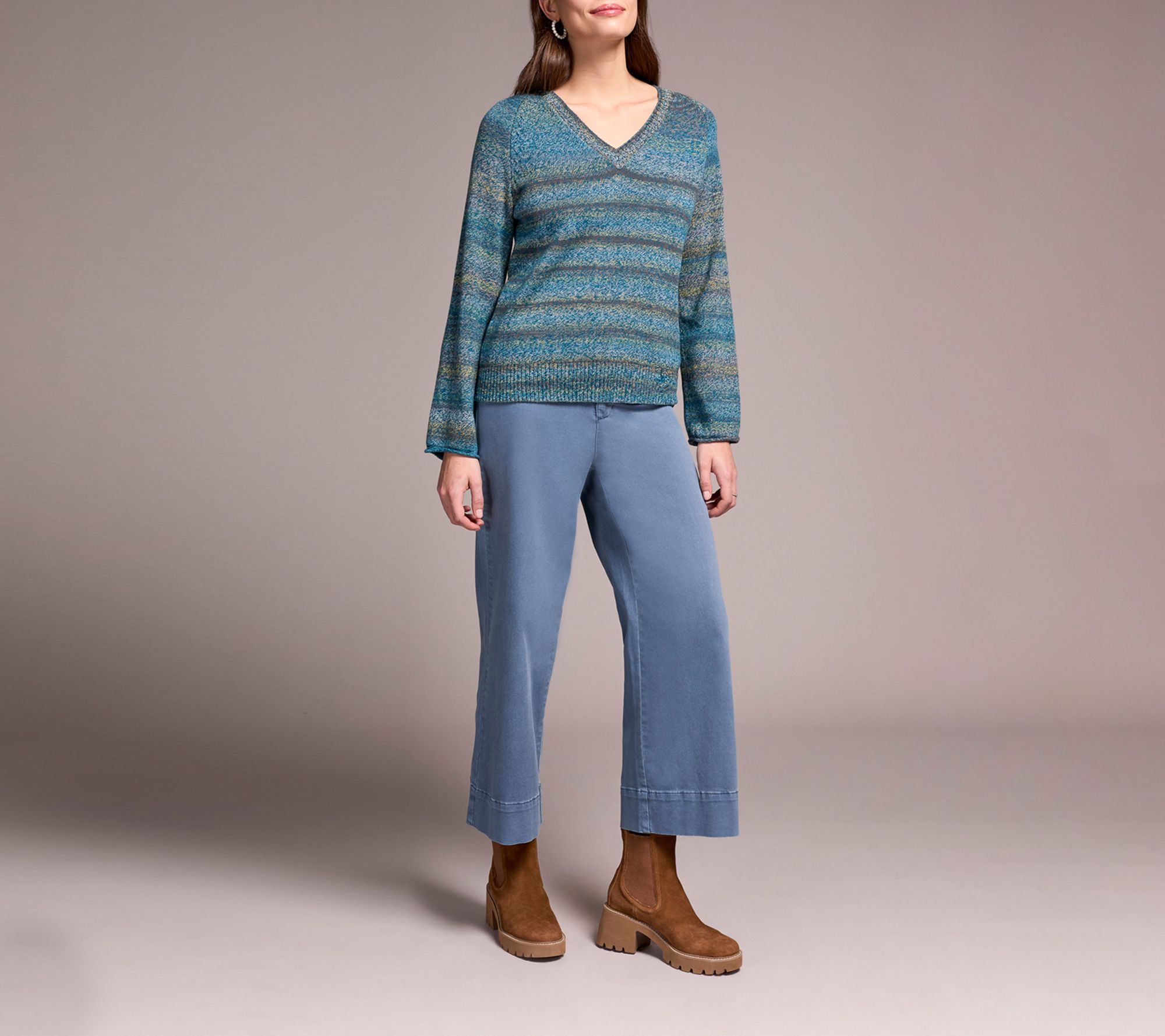 Tribal Combed Cotton V-Neck Sweater