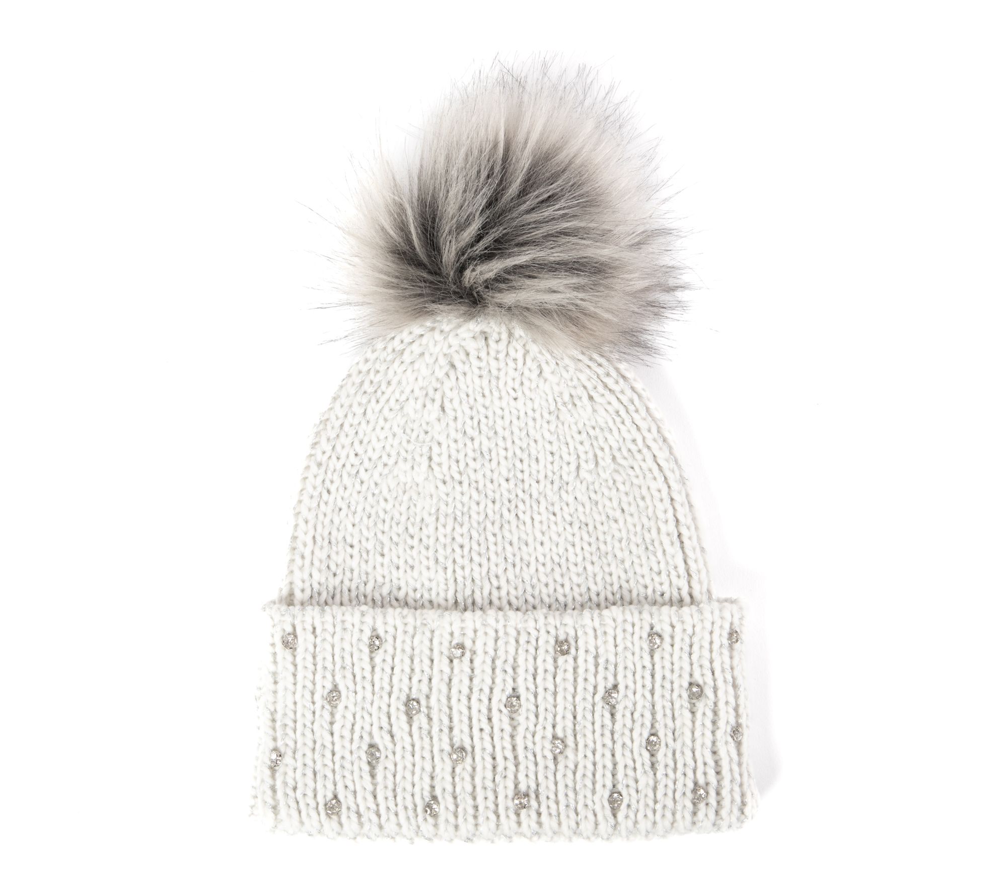San Diego Hat Co. Ribbed Rhinestone Knit Beaniewith Pom-Pom