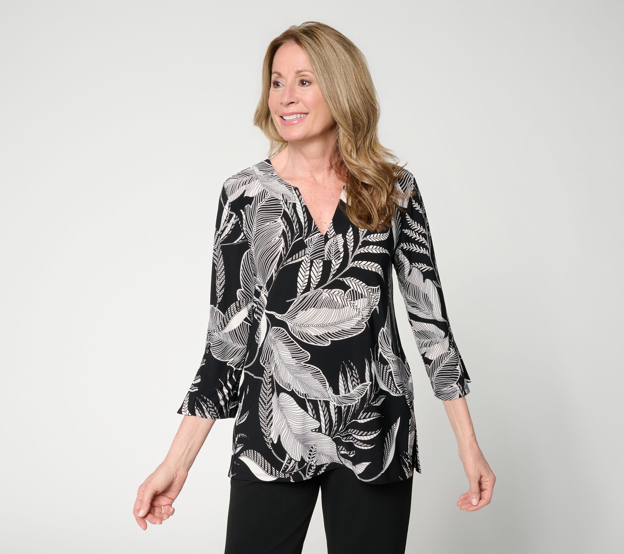 Dennis Basso Regular Italia Knit Print & Solid Tunic Top