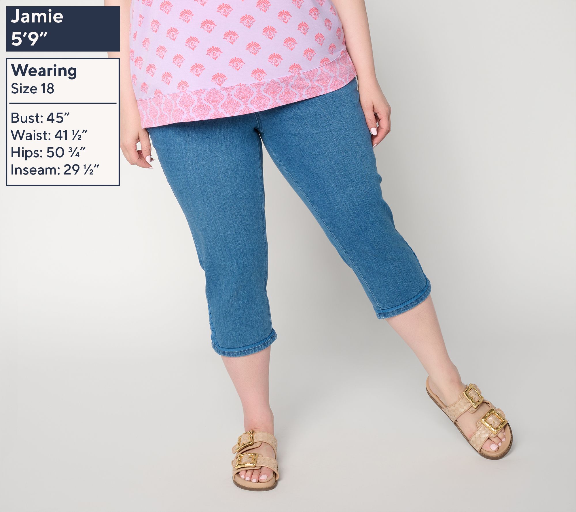Belle by Kim Gravel Regular Denim TripleLuxe Soutache Capri - QVC.com