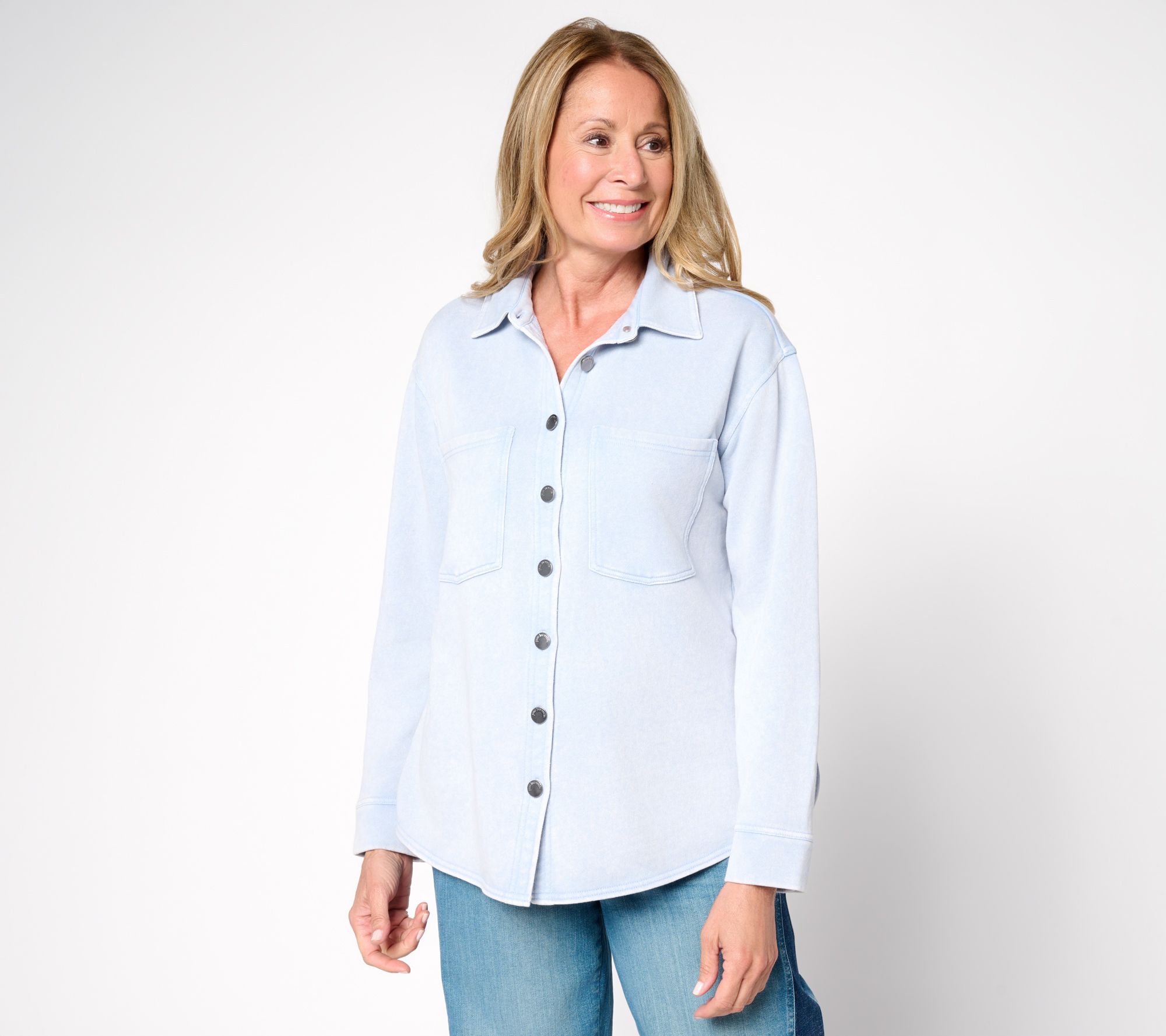 "As Is" Peace Love World Knit Indigo Button Front Long Sleeve Shirt