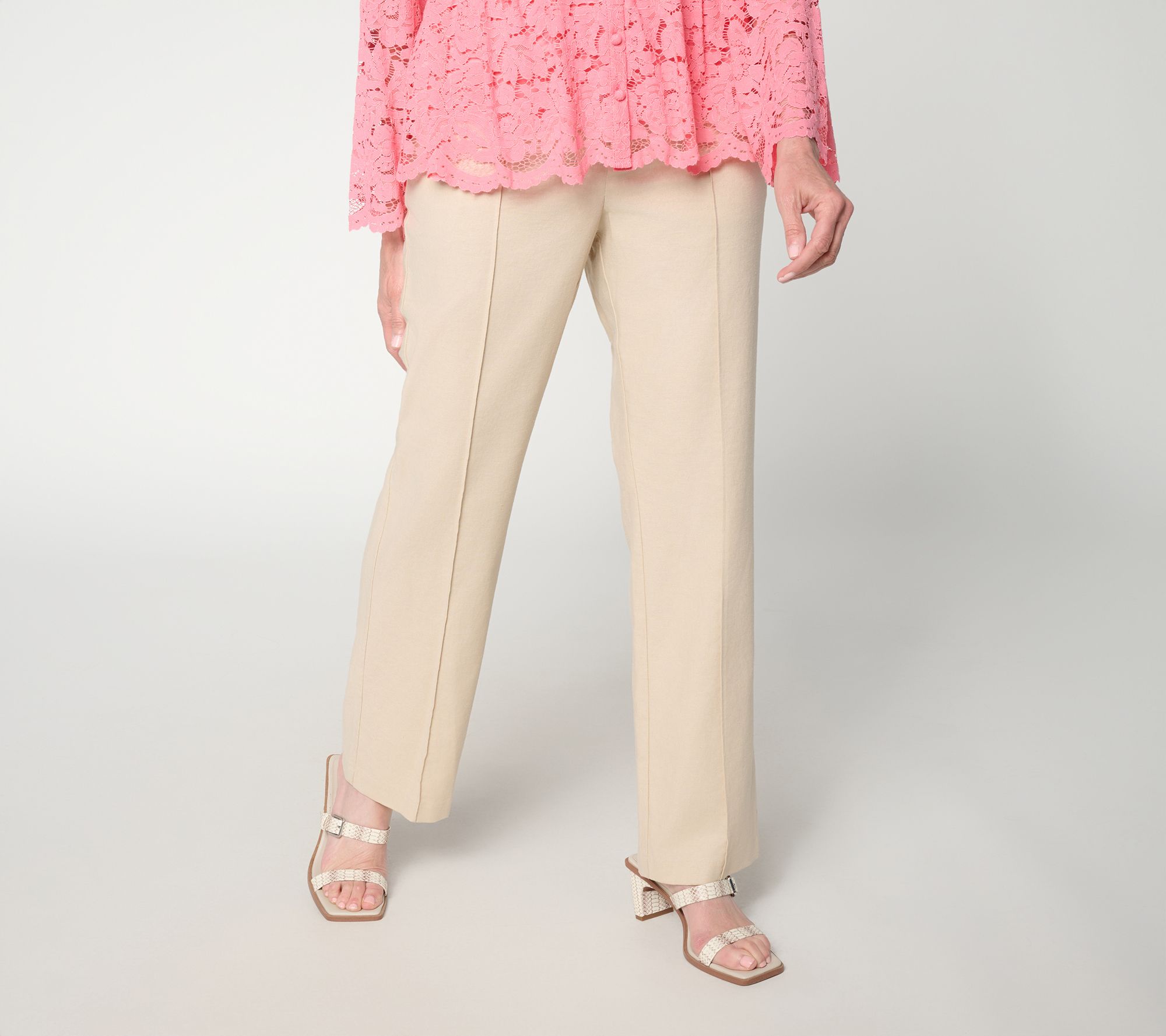 BEAUTIFUL by Lawrence Zarian Petite Linen Blend Straight Leg Pant