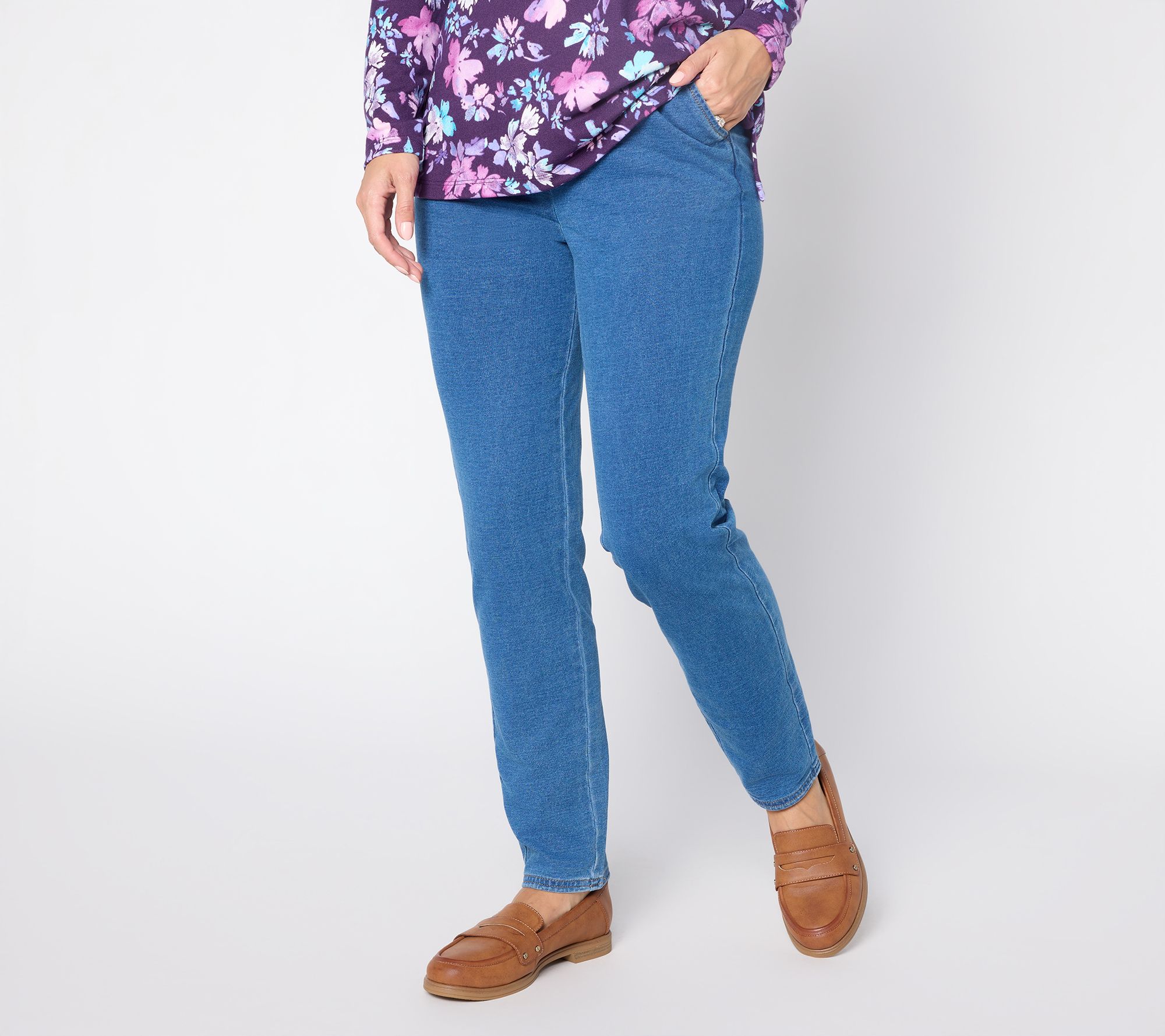 "As Is" Denim & Co. Pet Indigo Knit Denim Slim Leg Ankle Pant