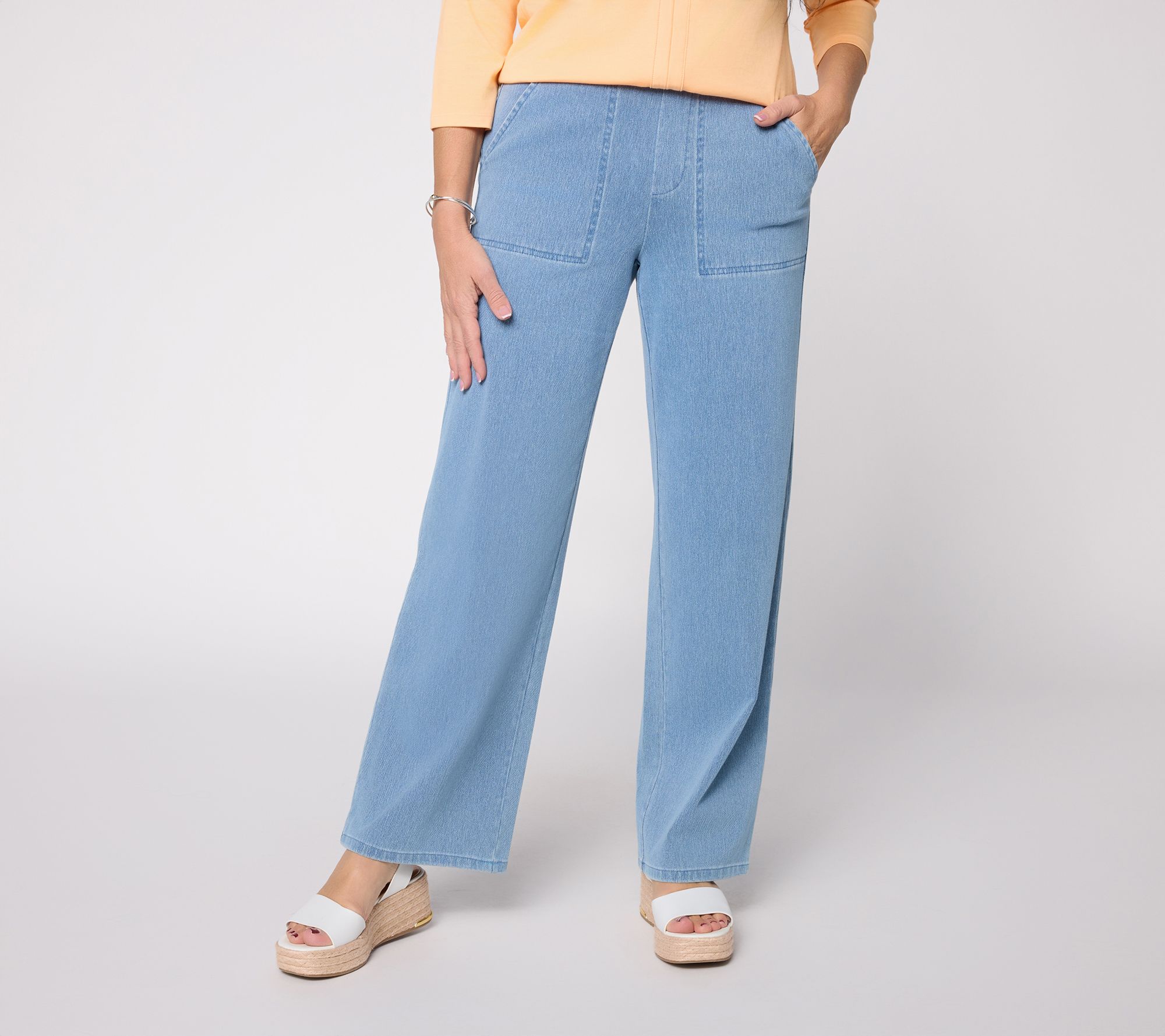 "As Is" Denim & Co. Reg Comfy Knit Air Wide Leg Pants with Pockets