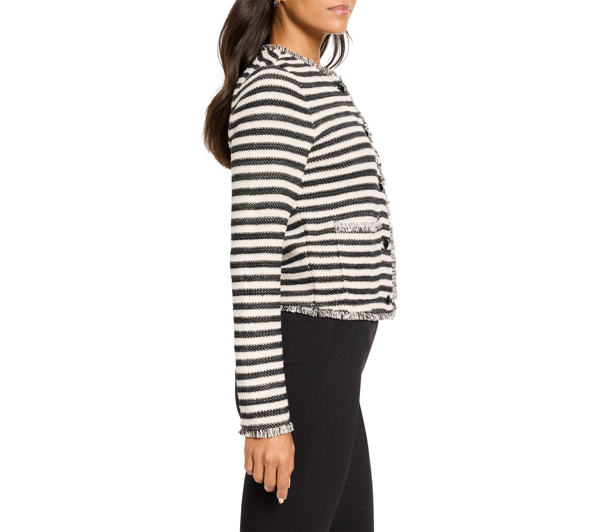 NIC+ZOE Striped Fringe Mix Femme Knit Jacket | QVC