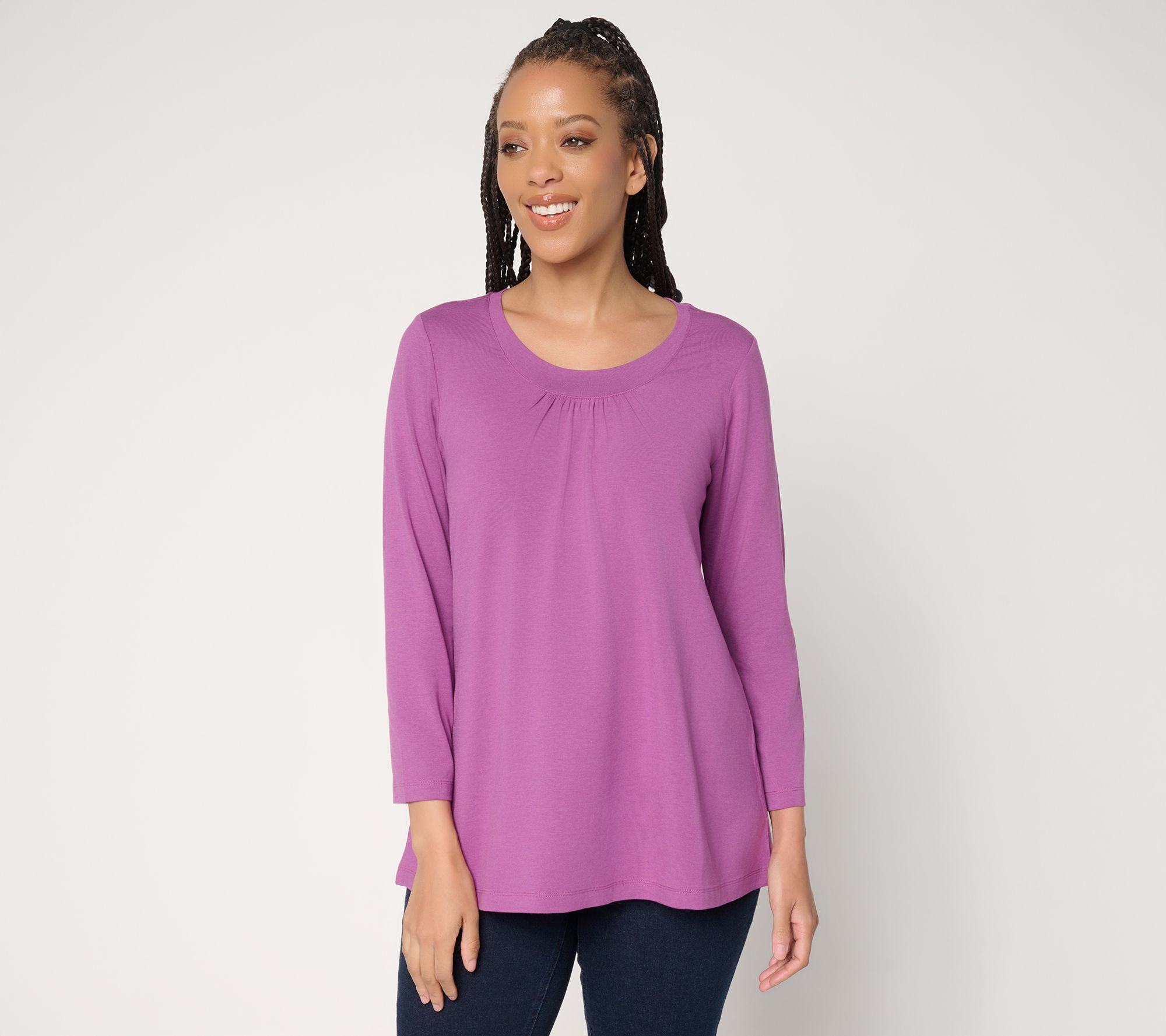 "As Is" Denim & Co. Essentials So Soft Jersey Bracelet Sleeve Swing Top