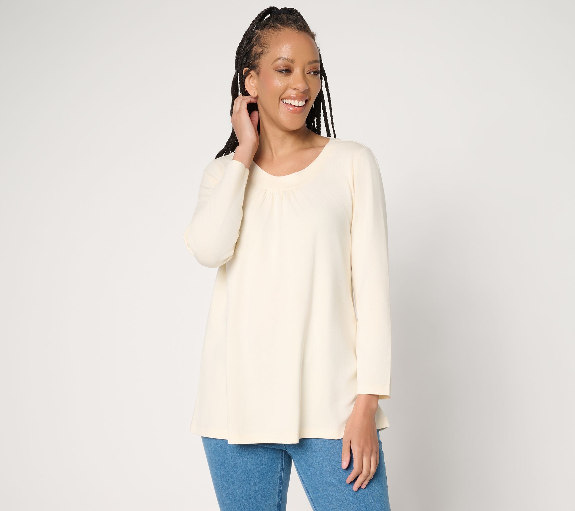 "As Is" Denim & Co. Essentials So Soft Jersey Bracelet Sleeve Swing Top