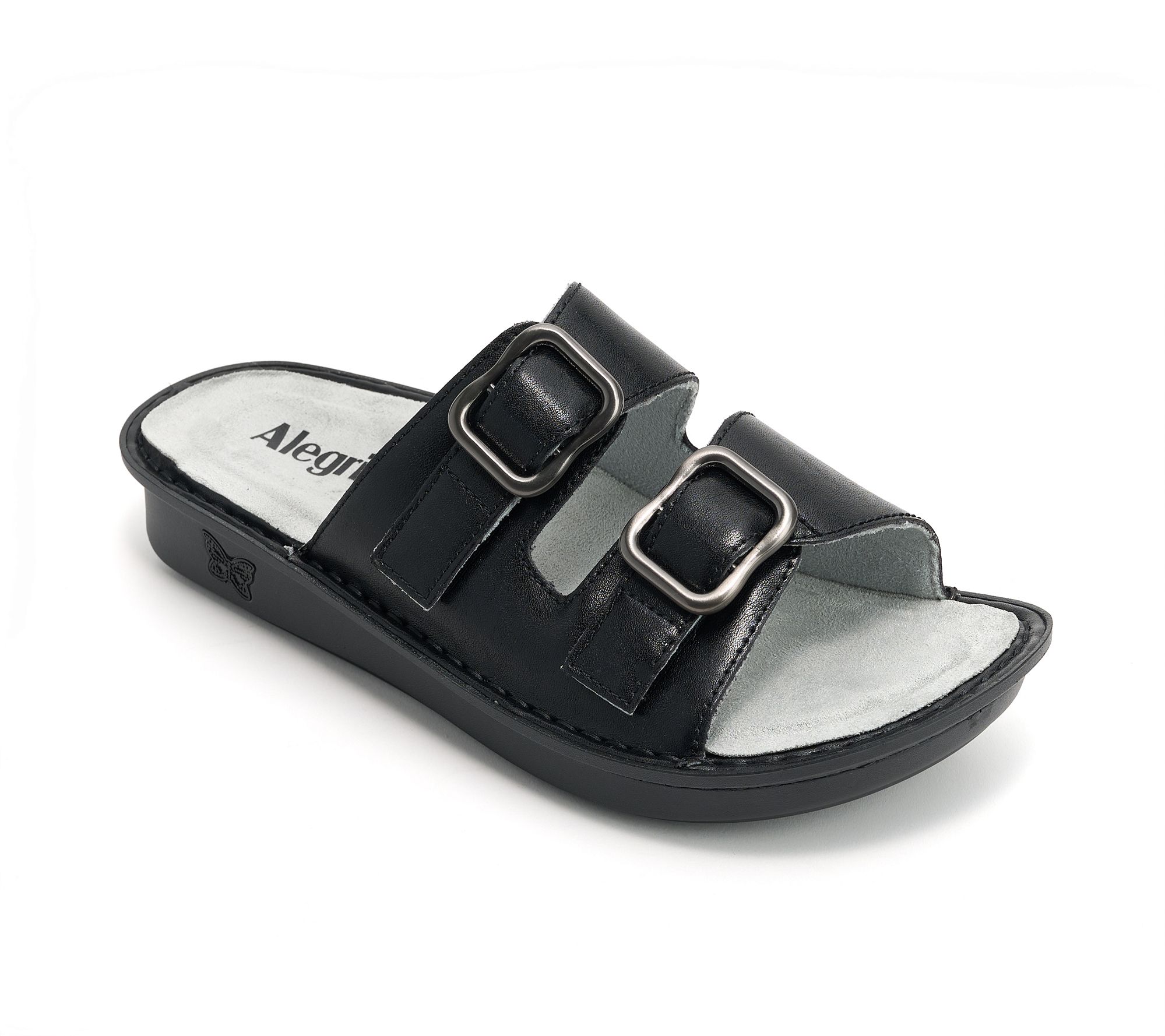 "As Is" Alegria Leather Two-Strap Slide Sandals - Verah