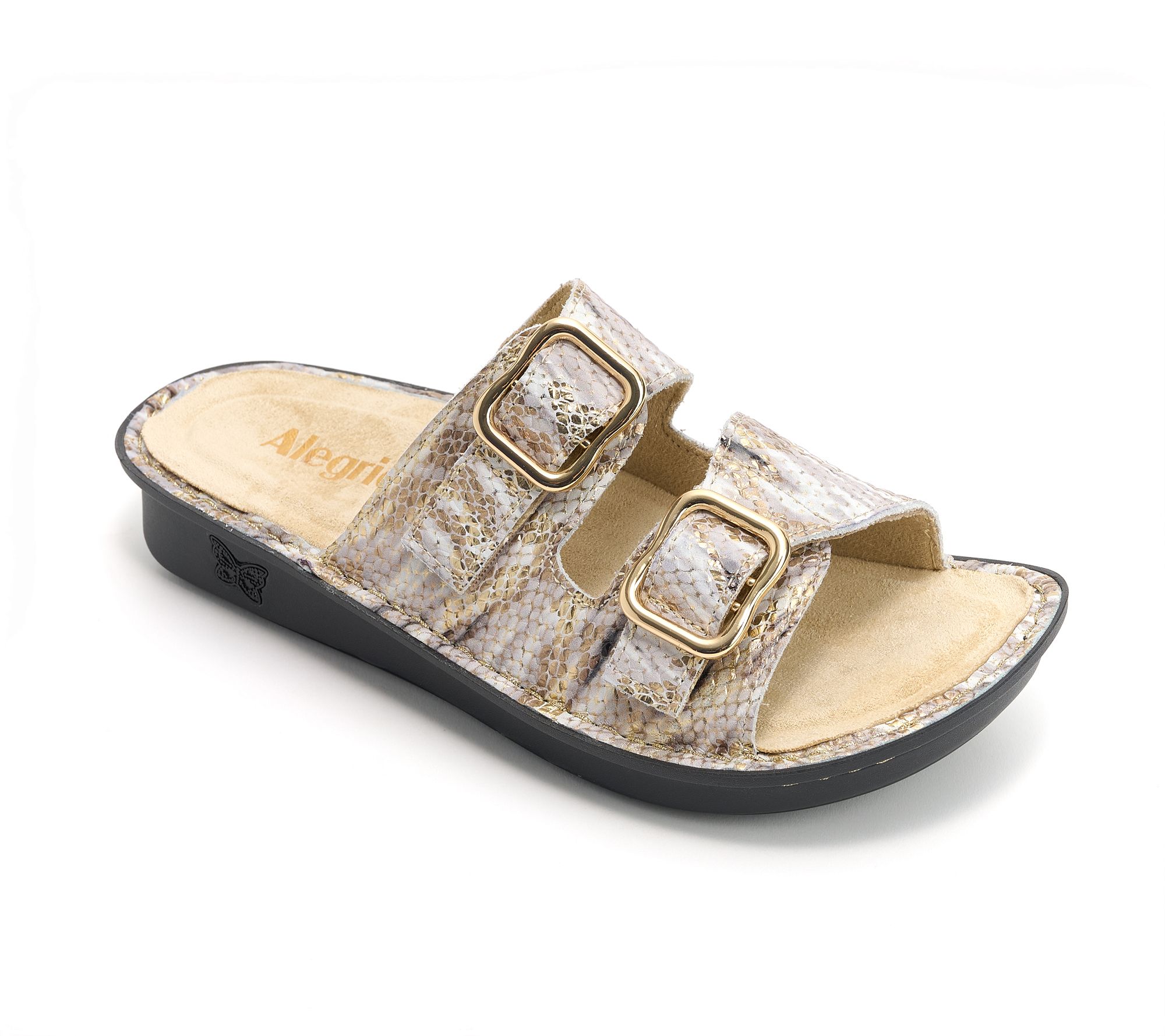 "As Is" Alegria Leather Two-Strap Slide Sandals - Verah