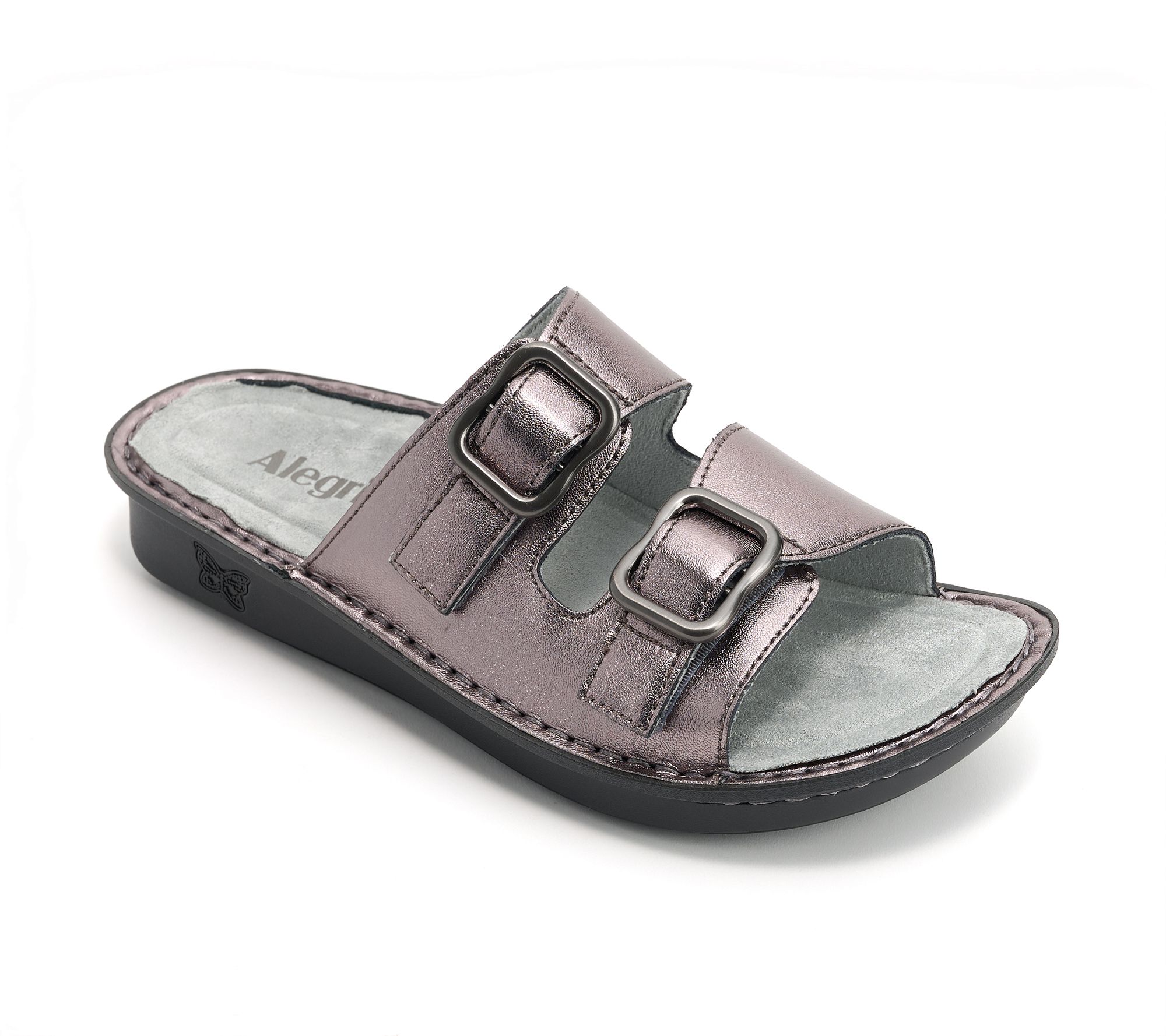 "As Is" Alegria Leather Two-Strap Slide Sandals - Verah
