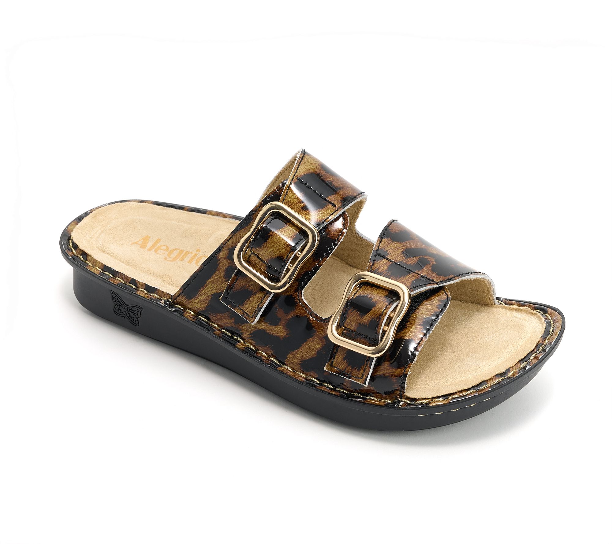 "As Is" Alegria Leather Two-Strap Slide Sandals - Verah