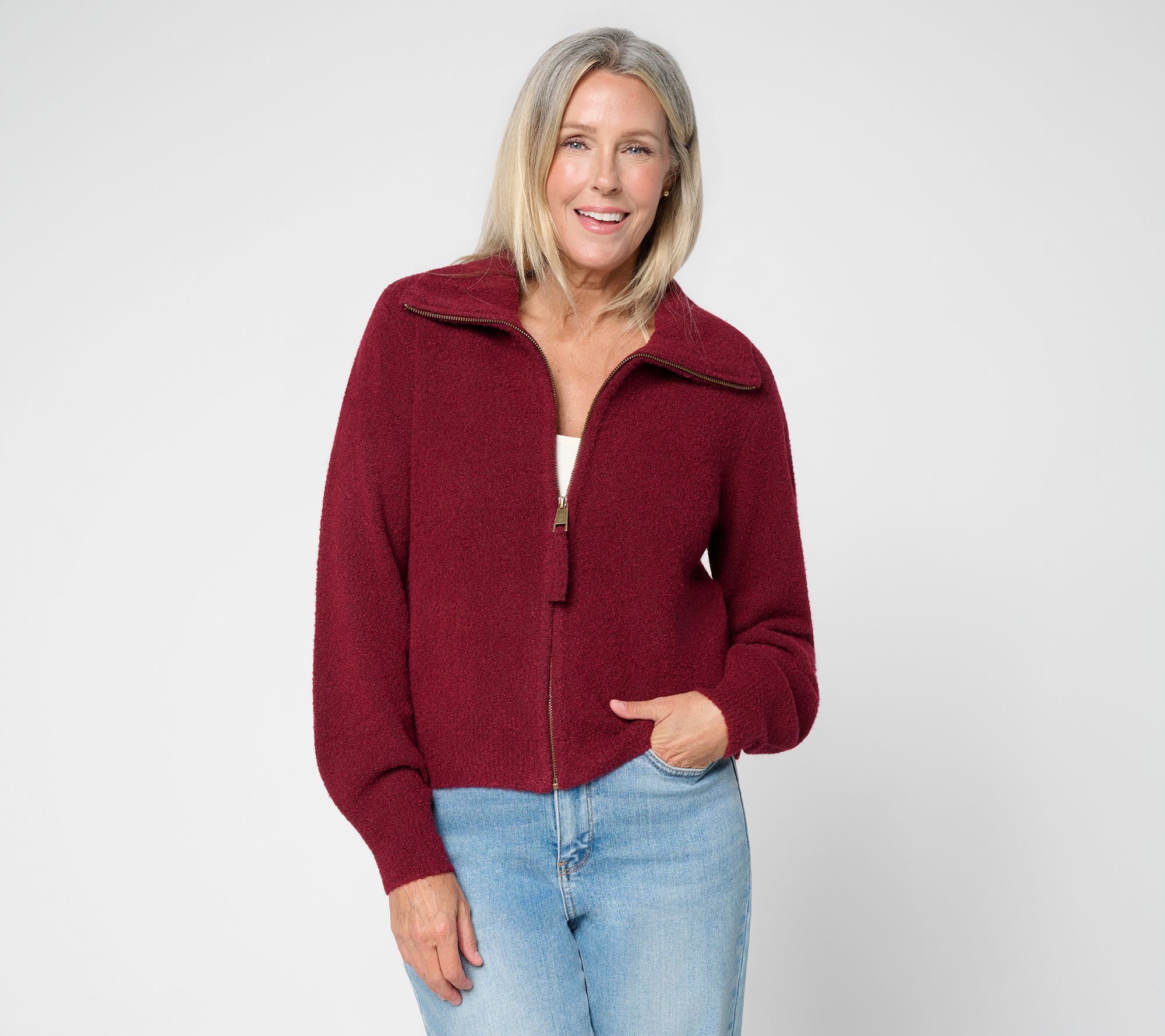  Me by Jennie Garth Zip Front Knit Jacket with Collar
