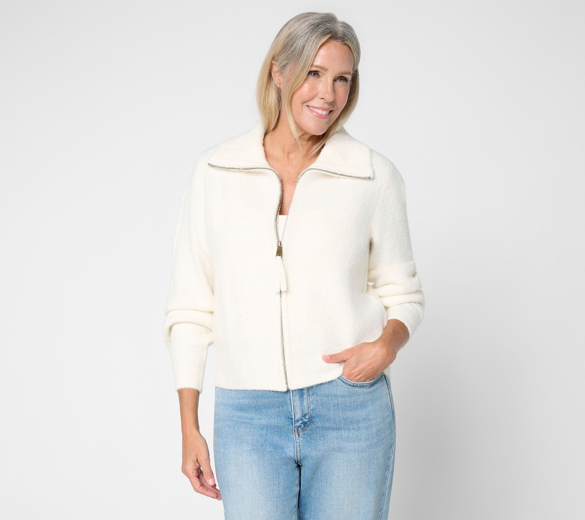 Me by Jennie Garth Zip Front Knit Jacket with Collar