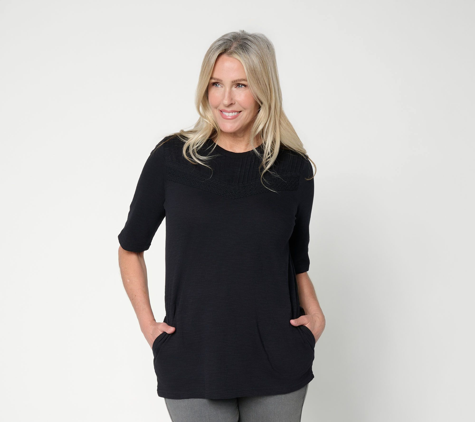 "As Is" LOGO Lavish by Lori Goldstein Embellish Elbow Sleeve Tee