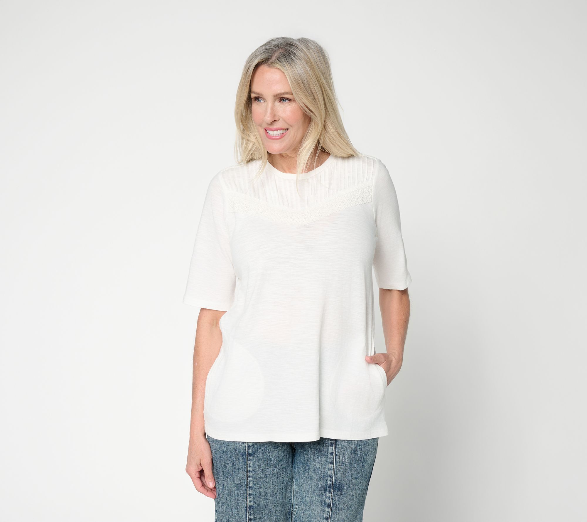 "As Is" LOGO Lavish by Lori Goldstein Embellish Elbow Sleeve Tee