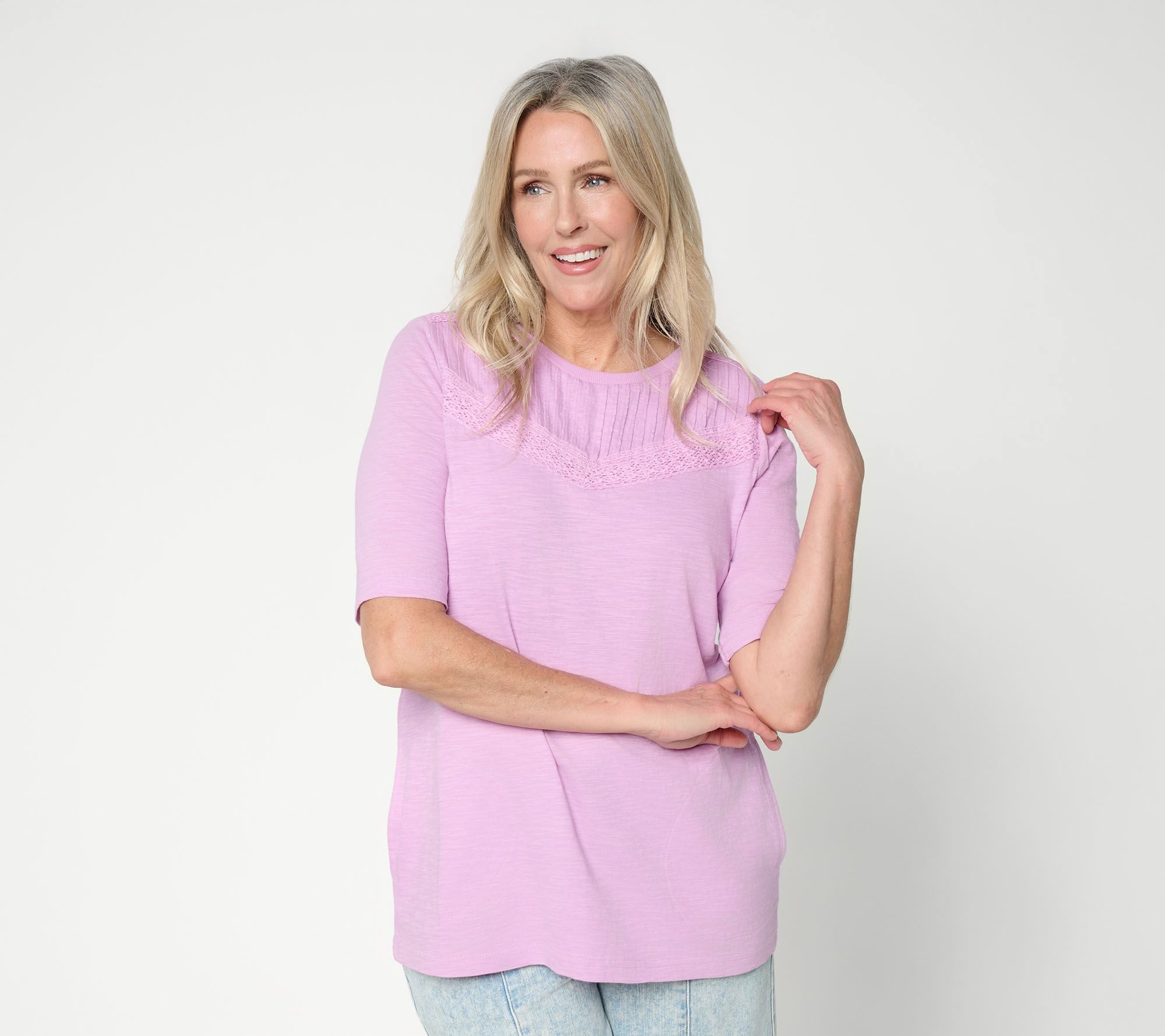 "As Is" LOGO Lavish by Lori Goldstein Embellish Elbow Sleeve Tee