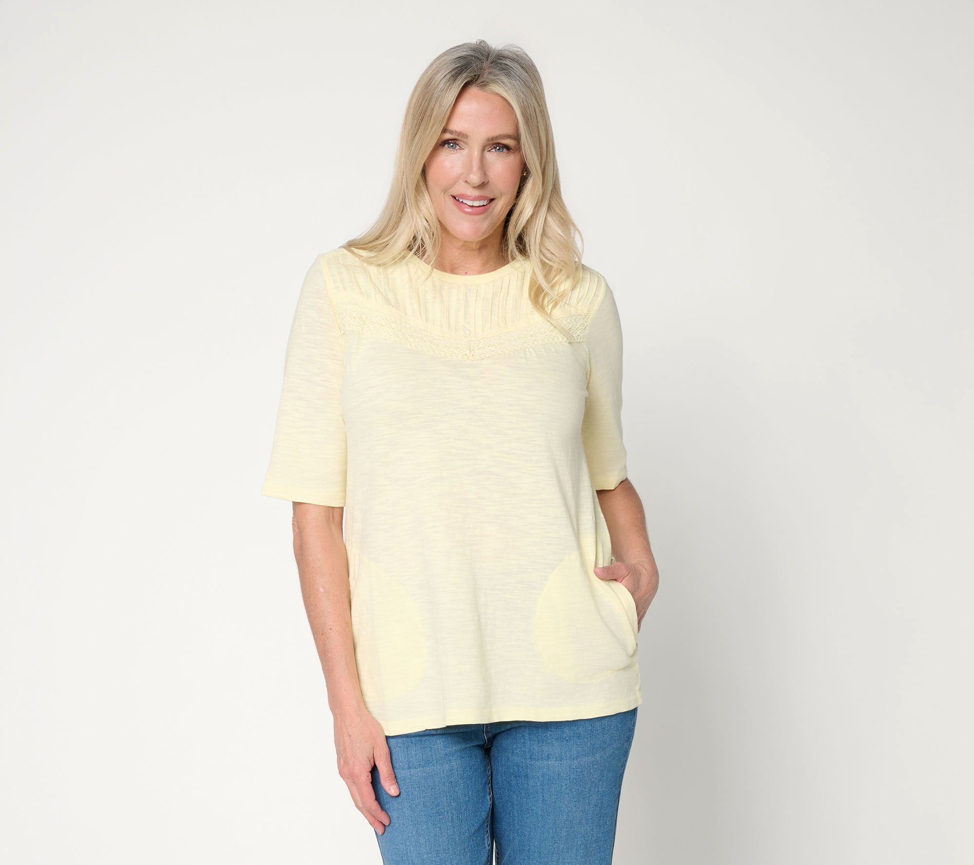 "As Is" LOGO Lavish by Lori Goldstein Embellish Elbow Sleeve Tee