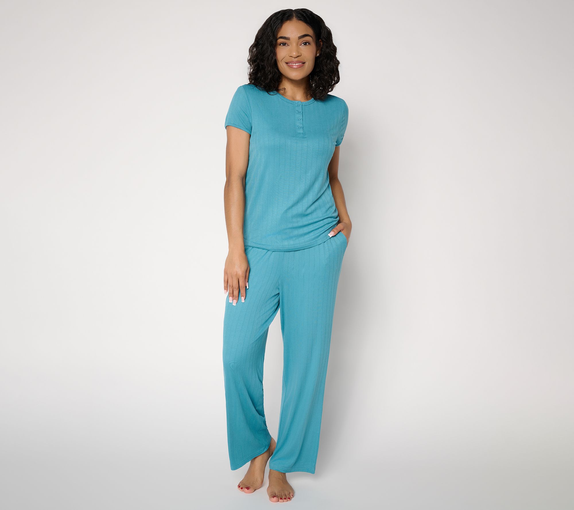 "As Is" Berkshire Homewear Bamboo Rib Henley&Pant Lounge Set