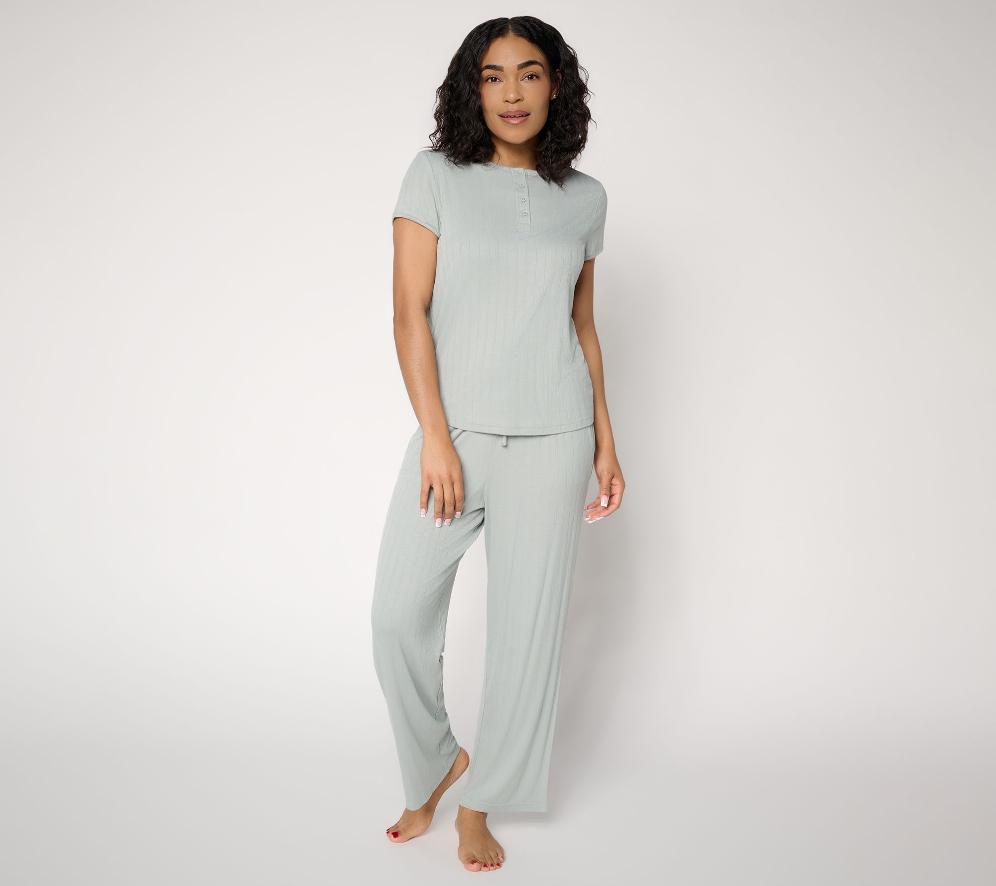"As Is" Berkshire Homewear Bamboo Rib Henley&Pant Lounge Set
