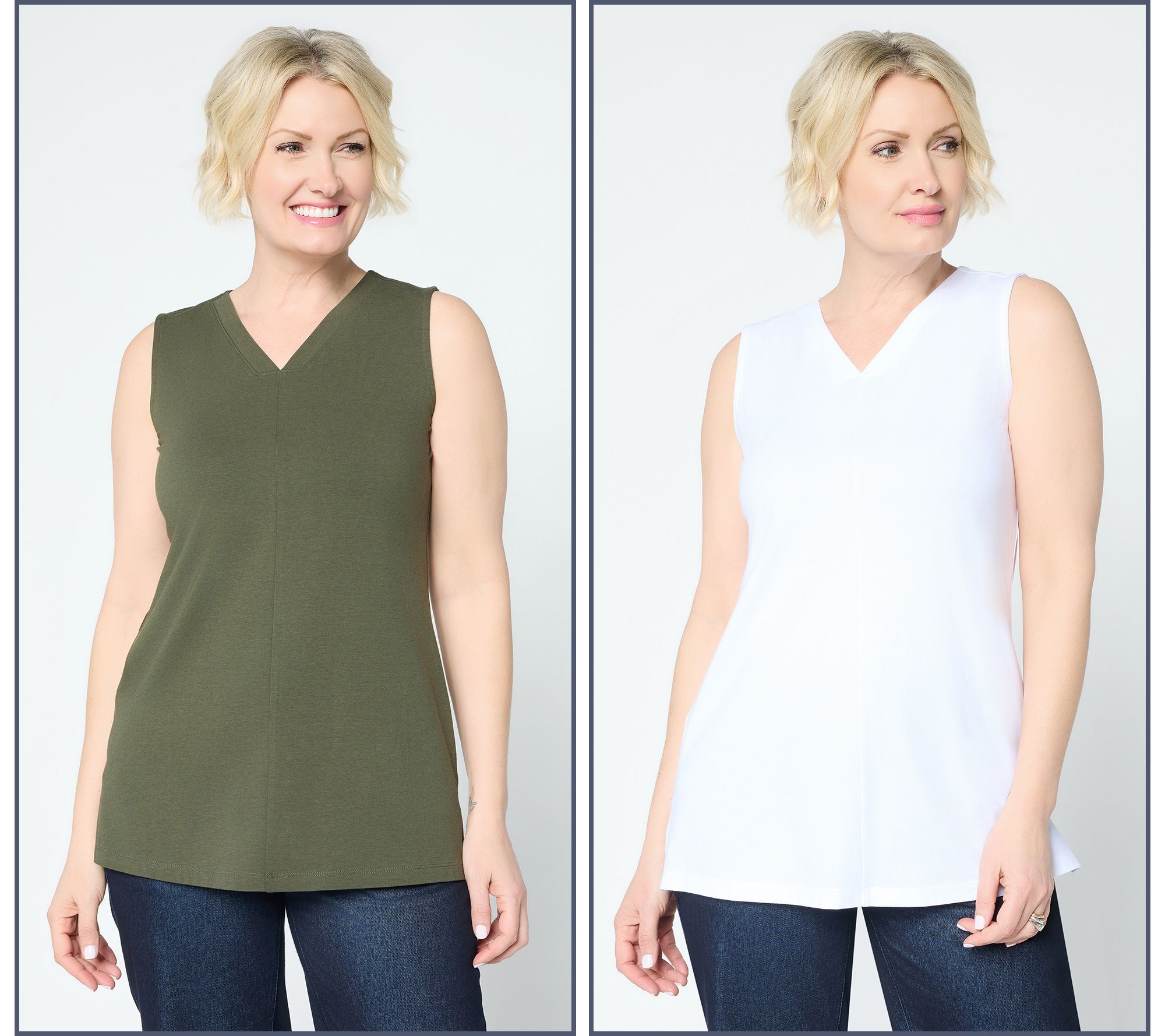 "As Is" Denim & Co. Essentials Pet 2-Pack Favorite Jersey V-Neck Tunics