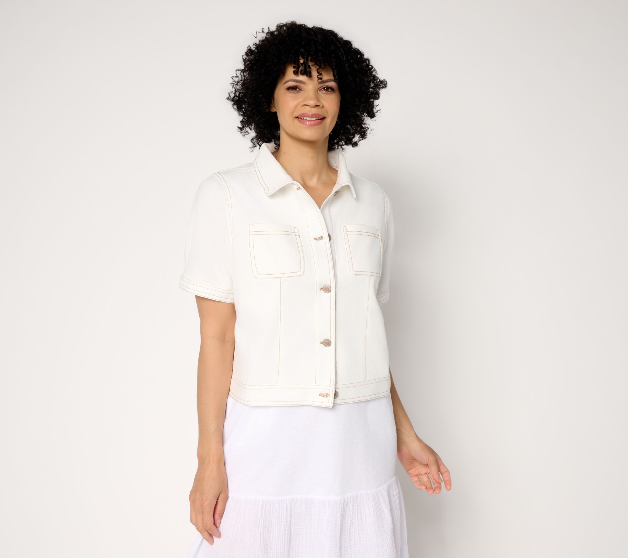 "As Is" AnyBody Denim Effect Short Sleeve Jacket