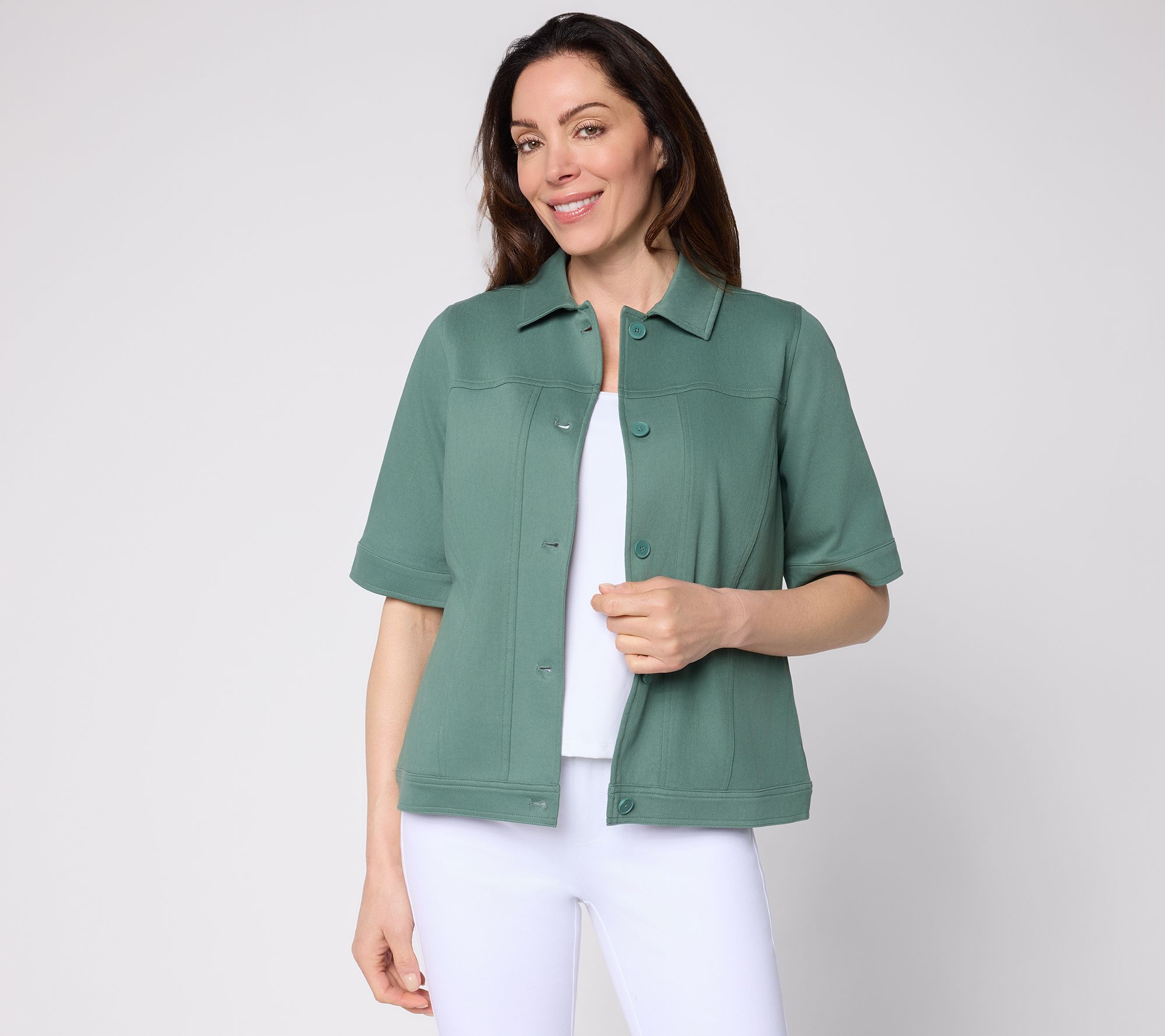 "As Is" Denim & Co. Comfy Knit Air Button Front Elbow Sleeve Jacket