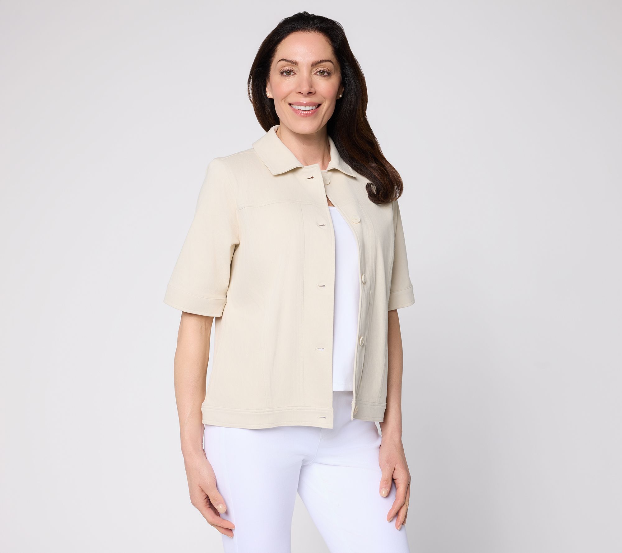 "As Is" Denim & Co. Comfy Knit Air Button Front Elbow Sleeve Jacket