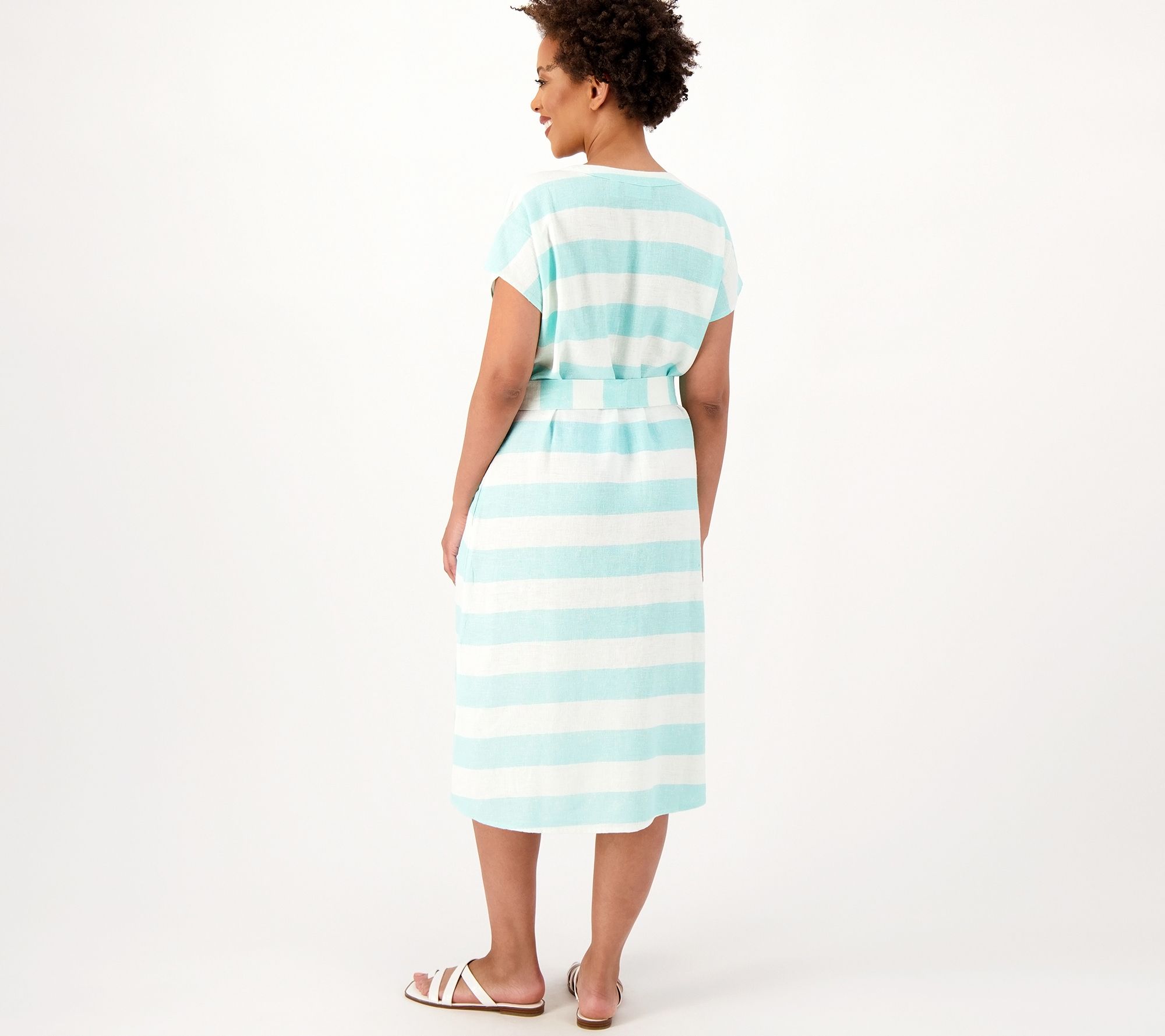 Denim & Co. Beach Striped Long Shirt Dress CoverUp