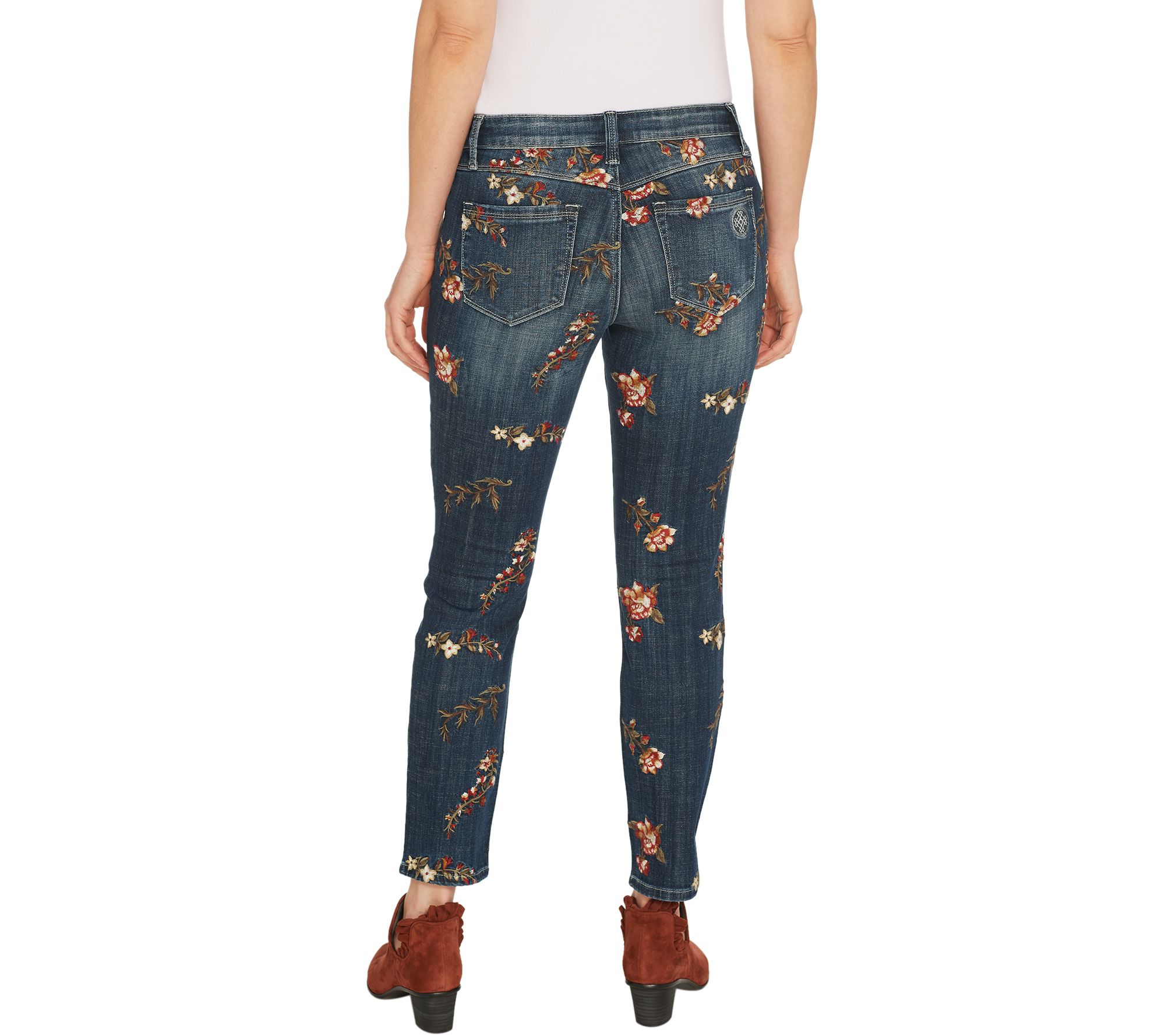 "As Is" Laurie Felt Classic Denim AllOver Embroidered Slim Leg Jeans