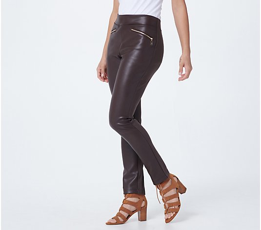 Belle by Kim Gravel Faux Leather Ponte Pant with Hip Zippers