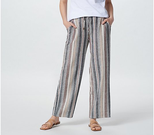 Susan Graver Regular Striped Linen Blend Pull-On Pants