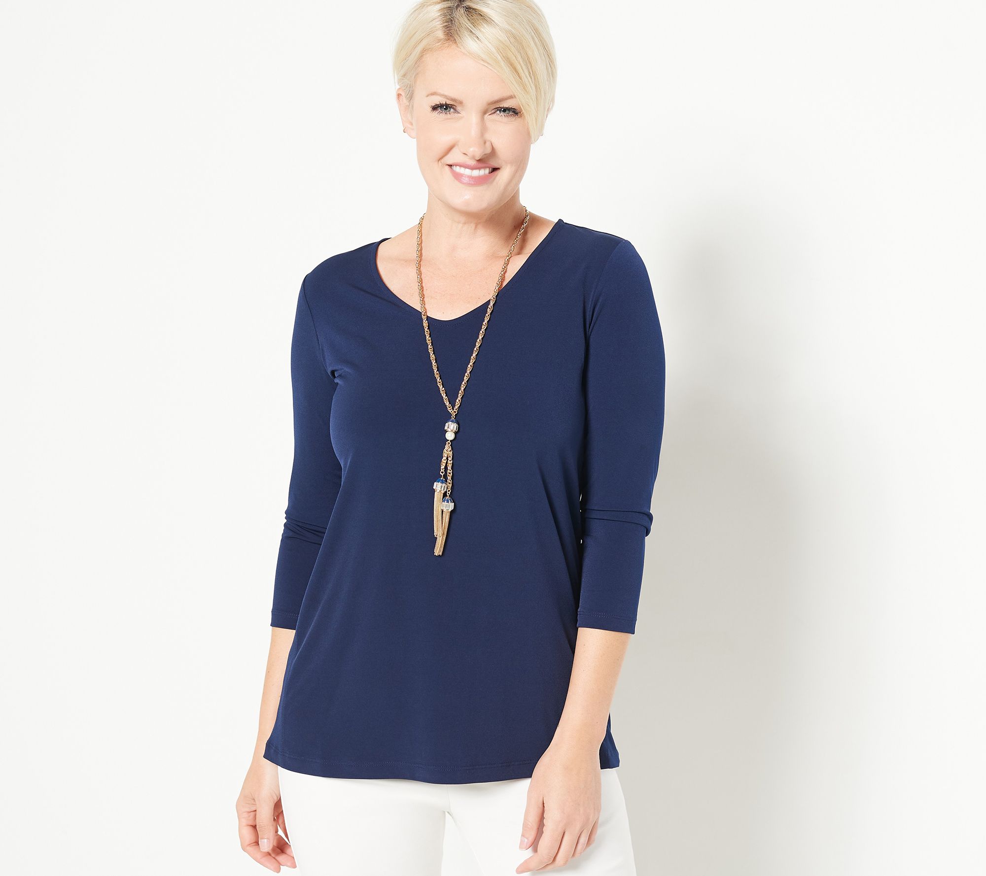 Susan Graver Regular Modern Essentials Liquid Knit 3/4 Sleeve Tunic