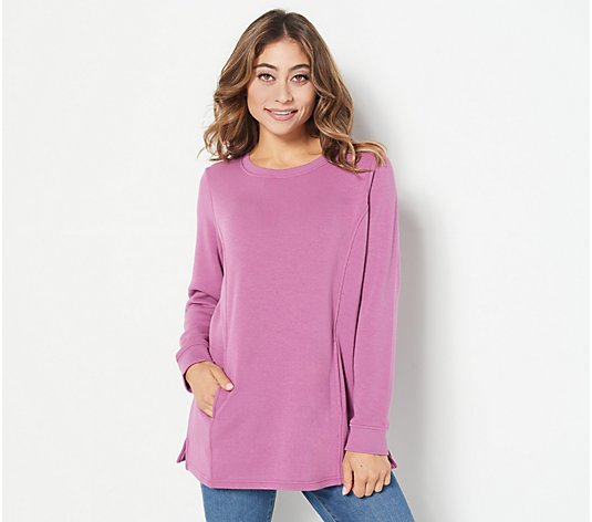 Denim & Co. Active Petite Lush Lined Jersey Round Neck Tunic