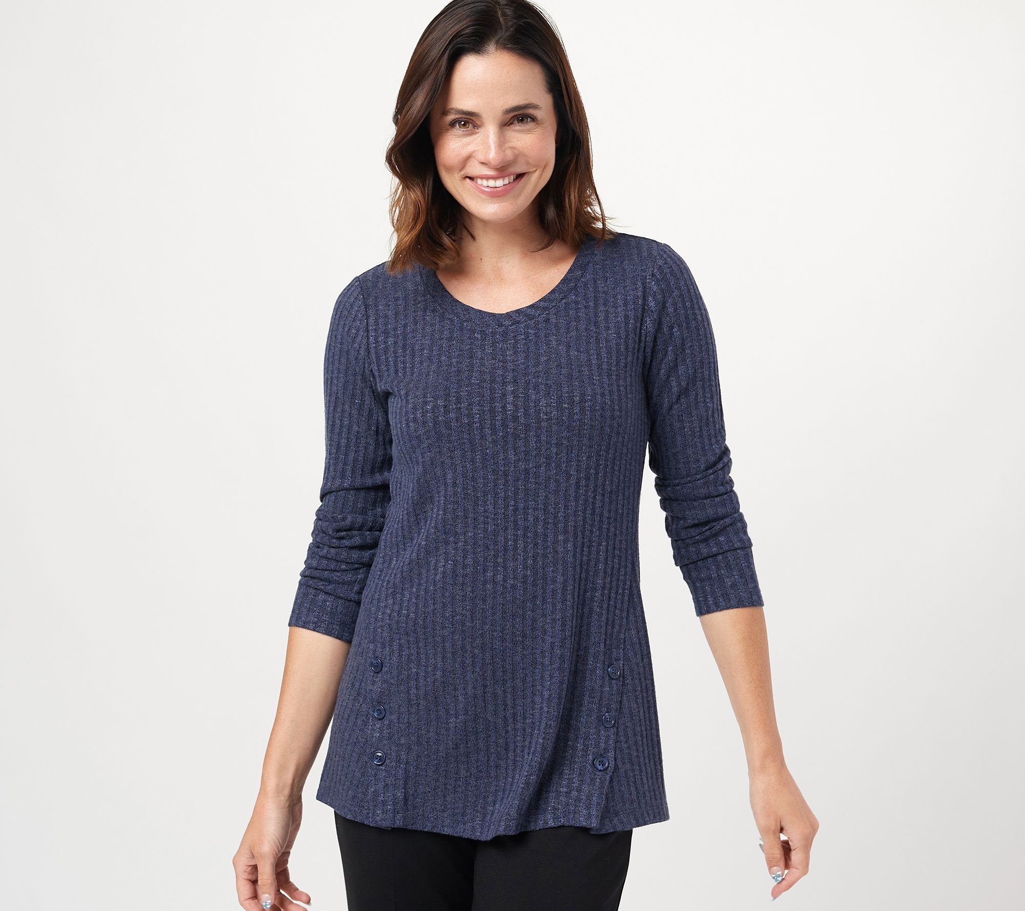 Susan Graver Ribbed Sweater Knit Tunic with Button Detail - QVC.com