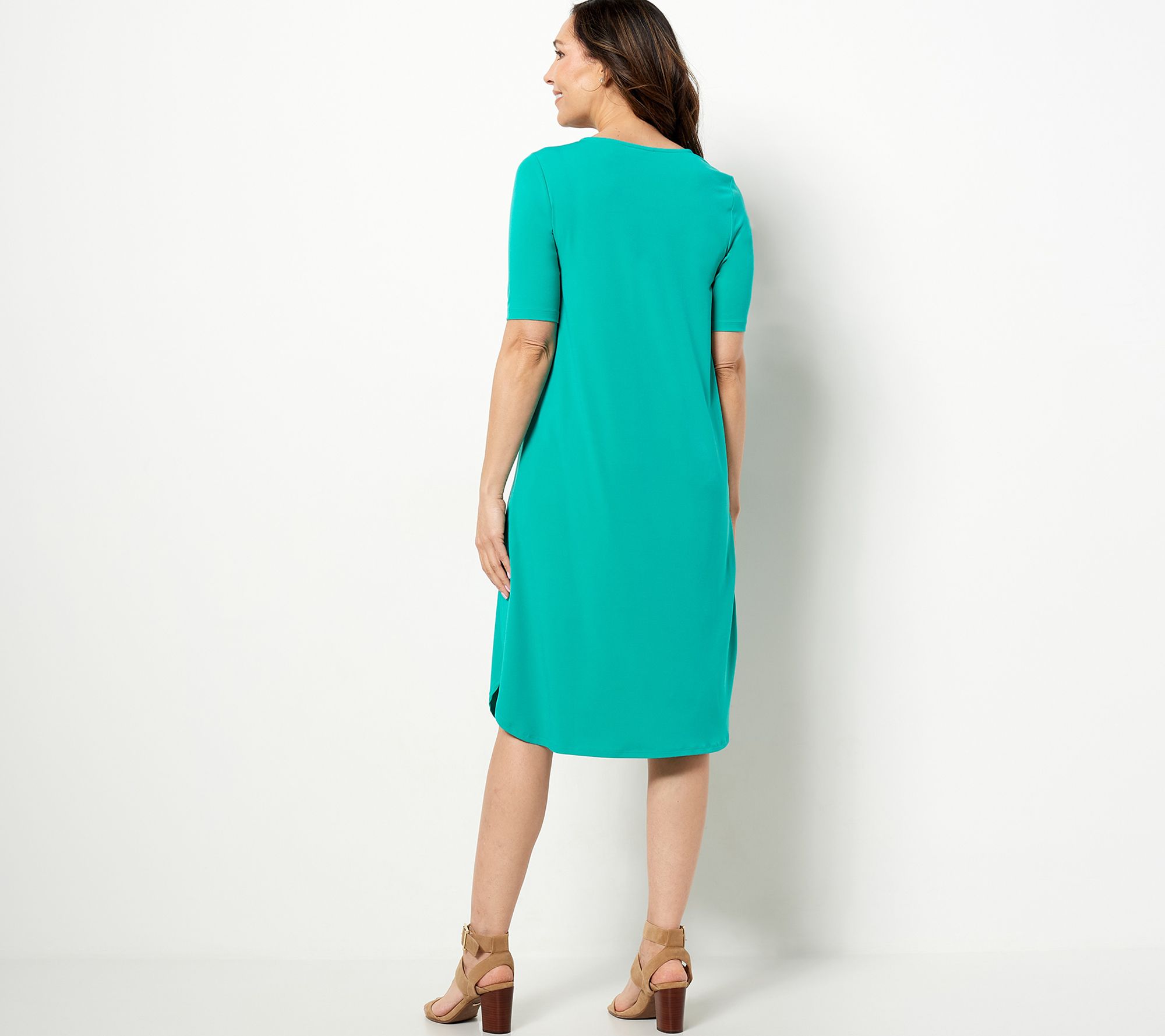 Susan Graver Petite Liquid Knit Elbow Sleeves Dress