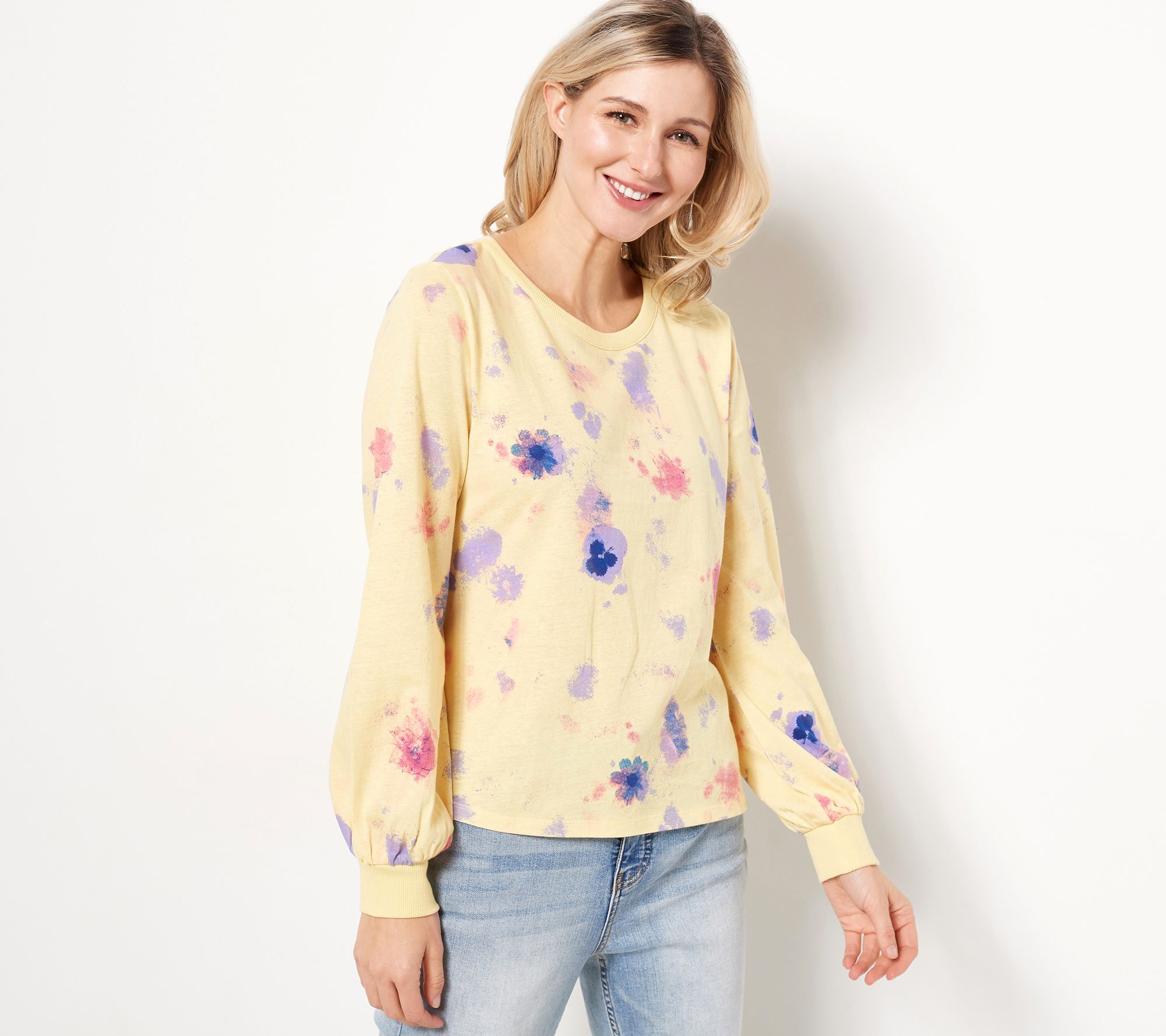 Candace Cameron Bure Pressed Floral Graphic Long Sleeve Tee