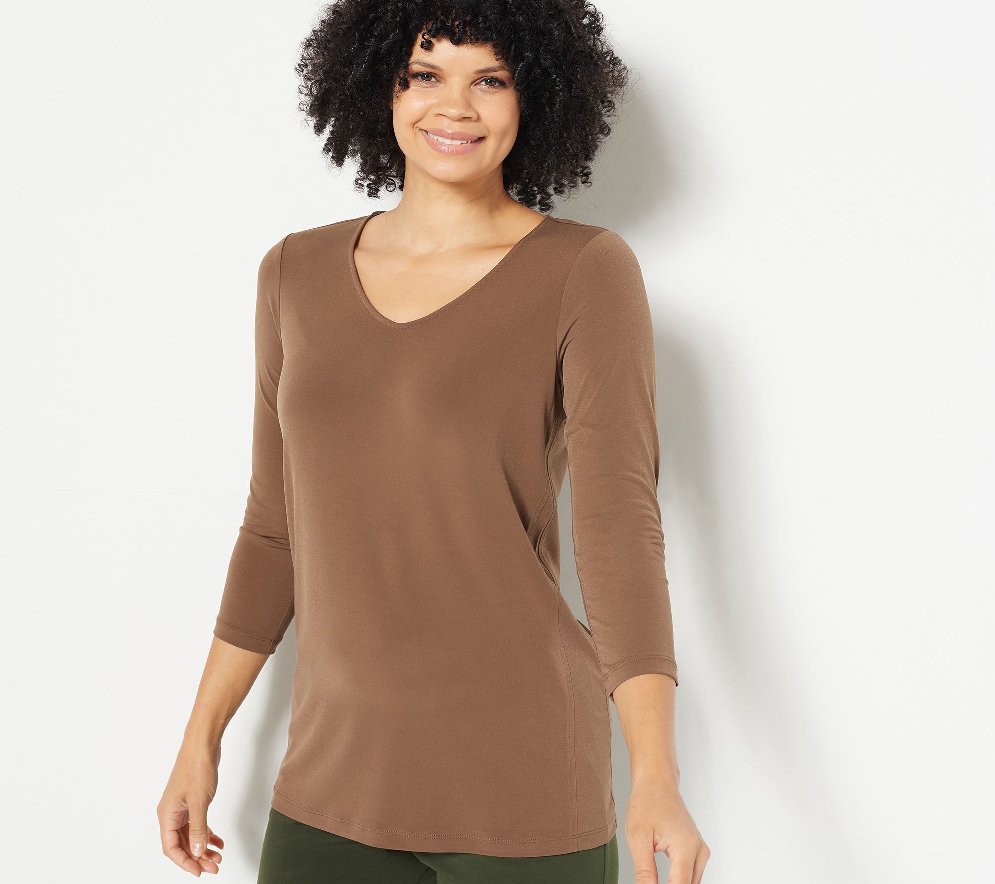 "As Is" Susan Graver Petite Modern Liquid Knit 3/4 Sleeve Tunic