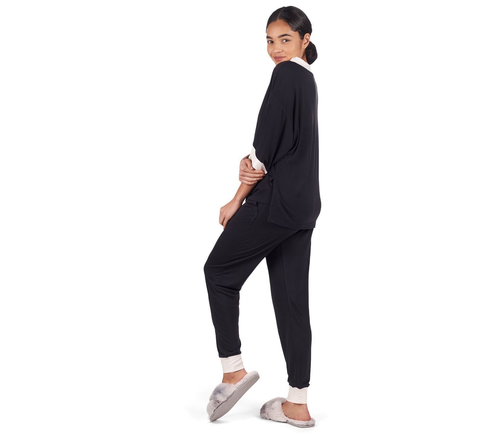Memoi Contrast Trim Modal Pant Set