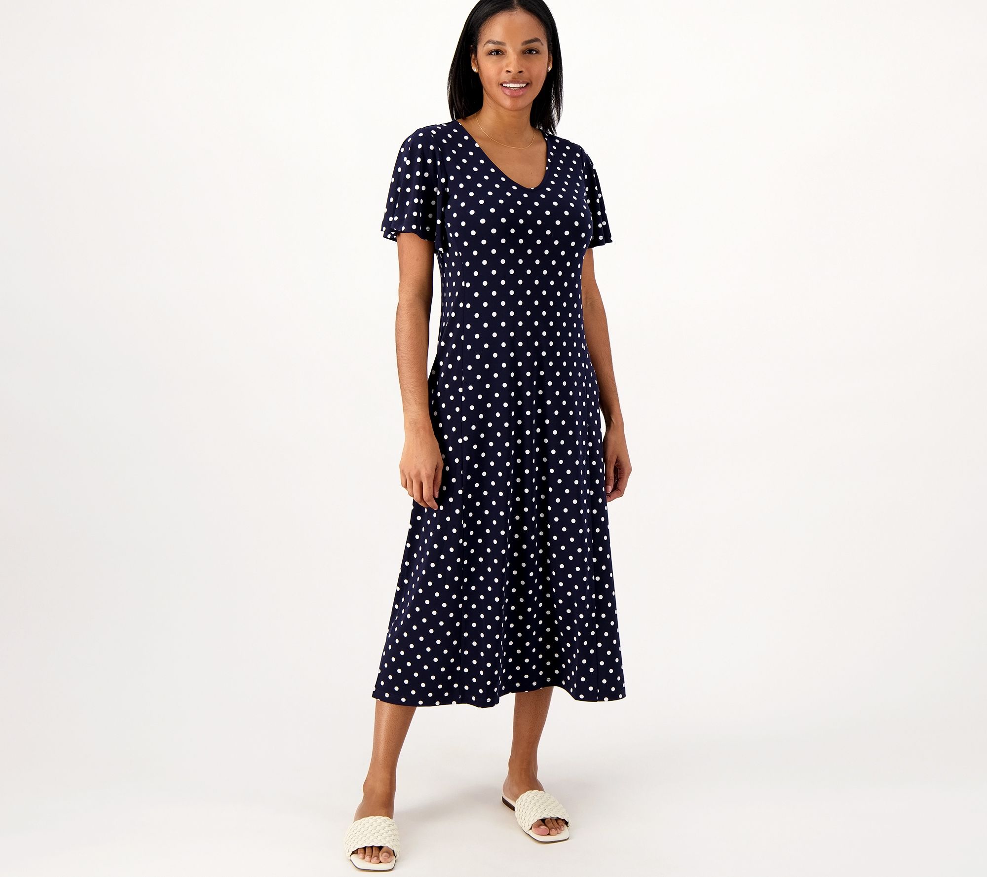 Susan Graver Printed Regular Liquid Knit Flutter Sleeve Midi