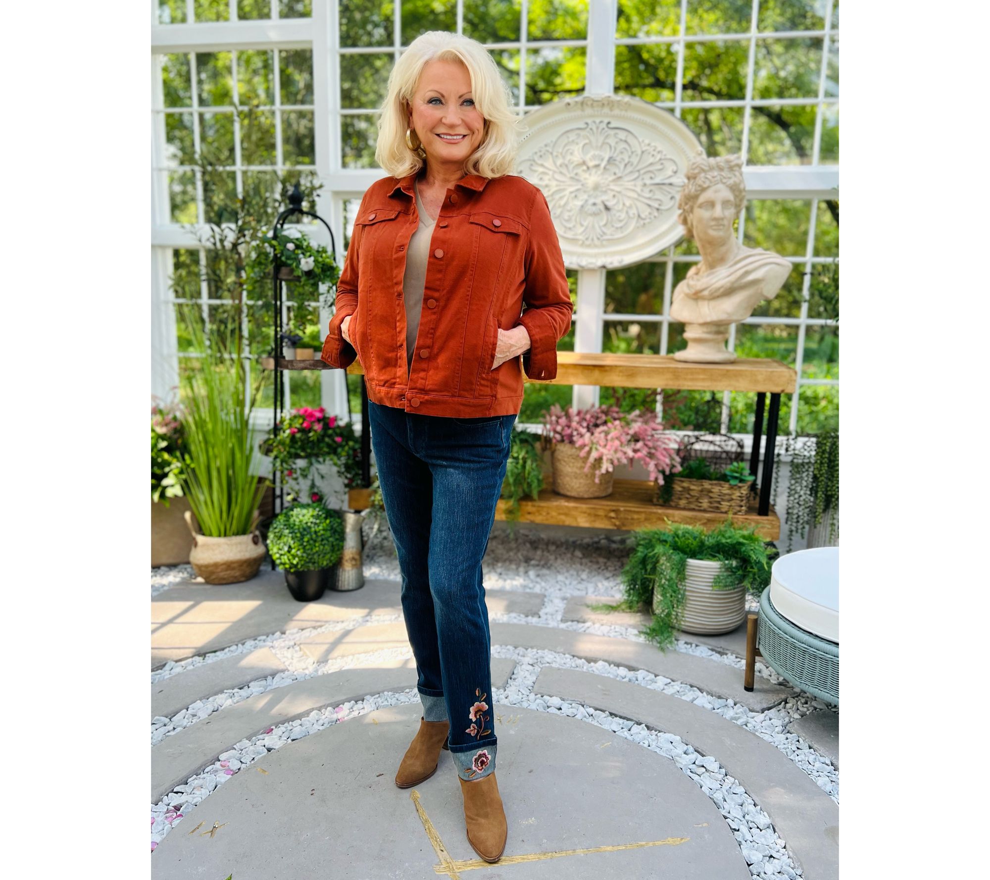 Belle by Kim Gravel Twill Jacket with Knit Back and Sleeves - QVC.com