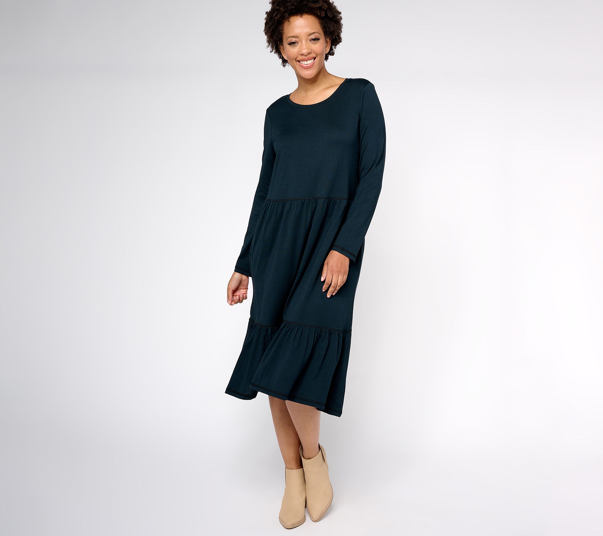 LOGO by Lori Goldstein Cotton Modal Regular Tiered Dress