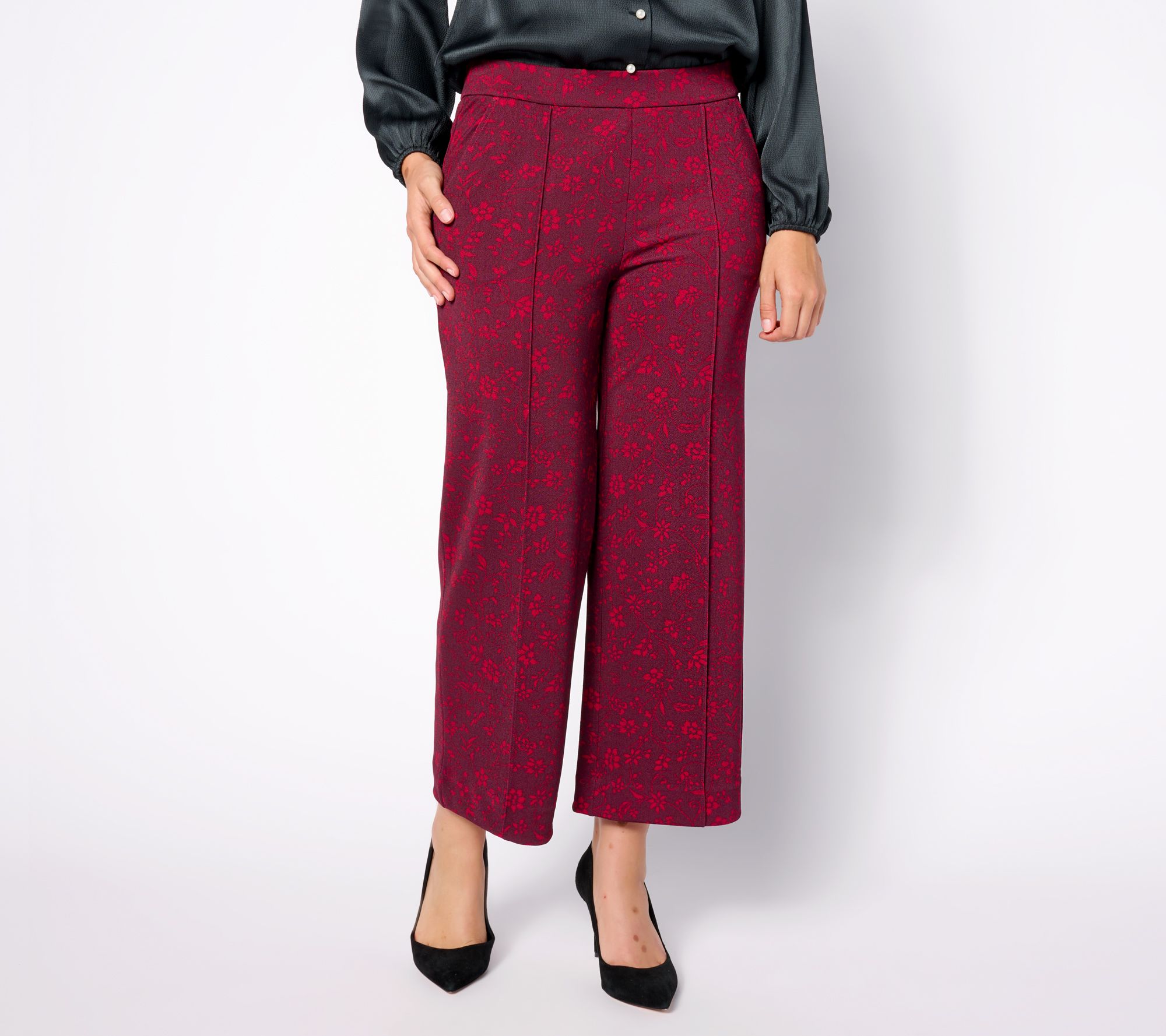 Isaac Mizrahi Live! Petite Printed Pebble Knit Culotte Pants