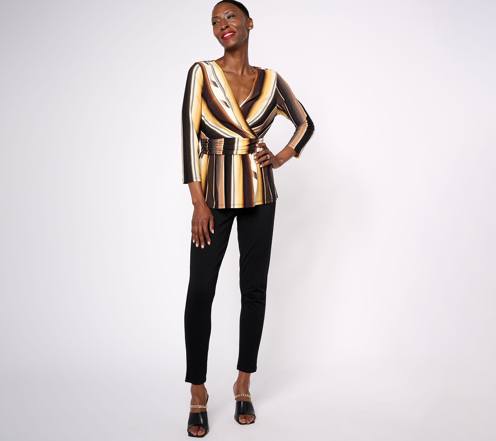 Attitudes by Renee Como Jersey Rouched Waist Mock Wrap Top - QVC.com