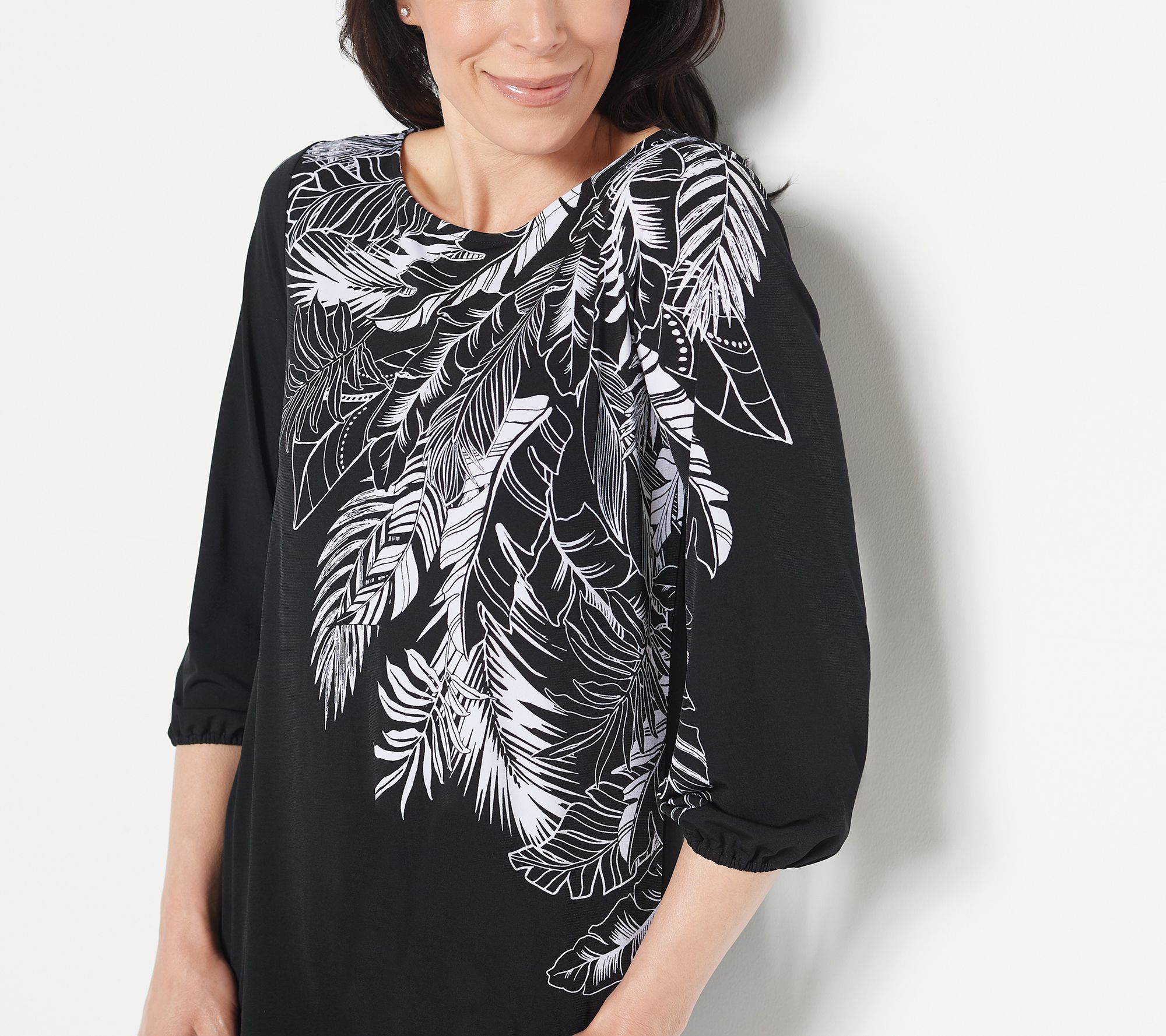 "As Is" Denim & Co. Printed Favorite Jersey Boat Neck 3/4 Sleeve Top