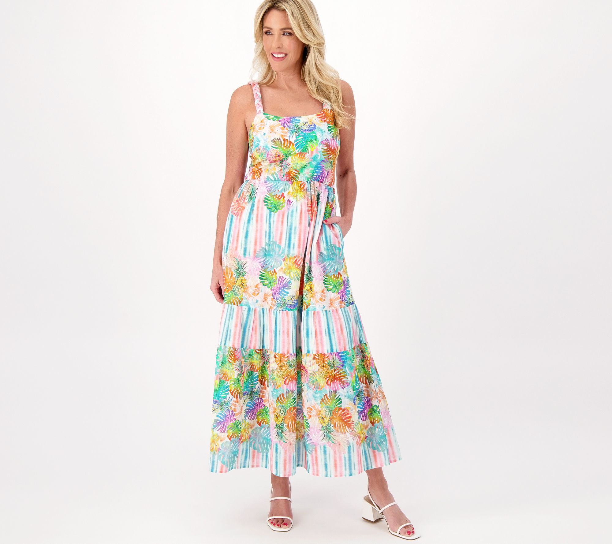 "As Is" Destination 365 Printed Maxi Dress with Braided Straps