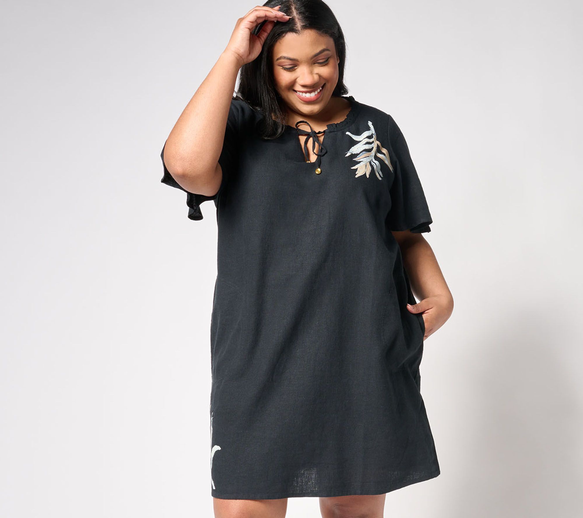 Susan Graver Soleil Linen Viscose Printed Cover-Up with Ties