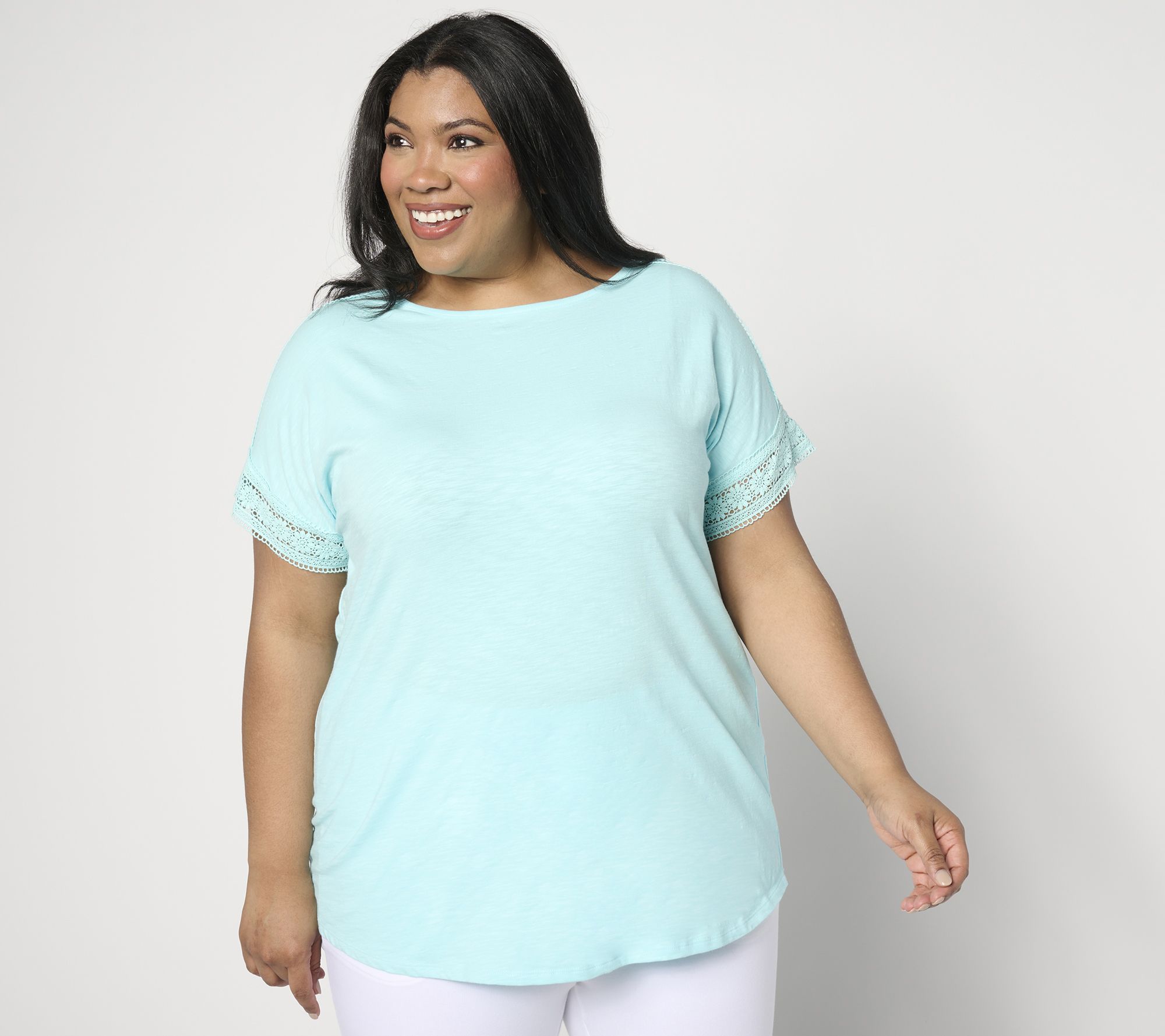 Denim & Co. Regular Texture Knit Lace Trim Tunic