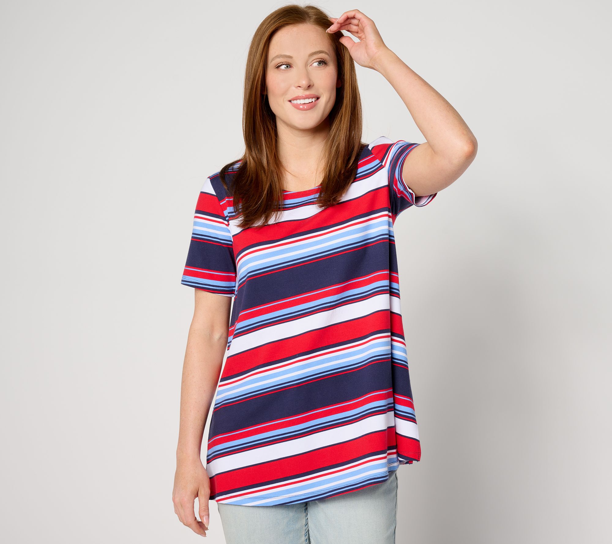 Denim & Co. Americana Petite Striped Swing Tunic