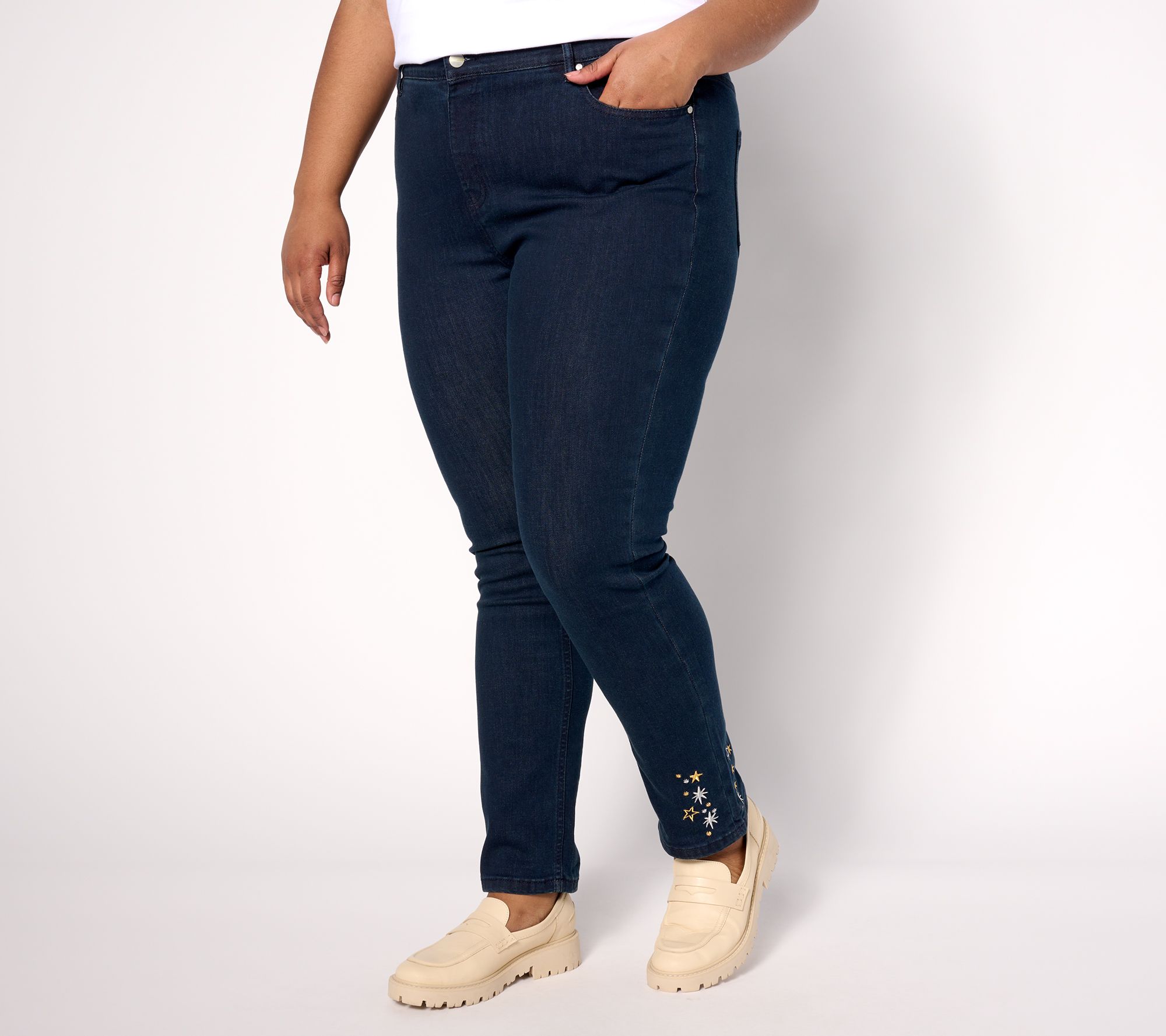 "As Is" Denim & Co. Signature Perfect Flex Denim Holiday Party Jeans