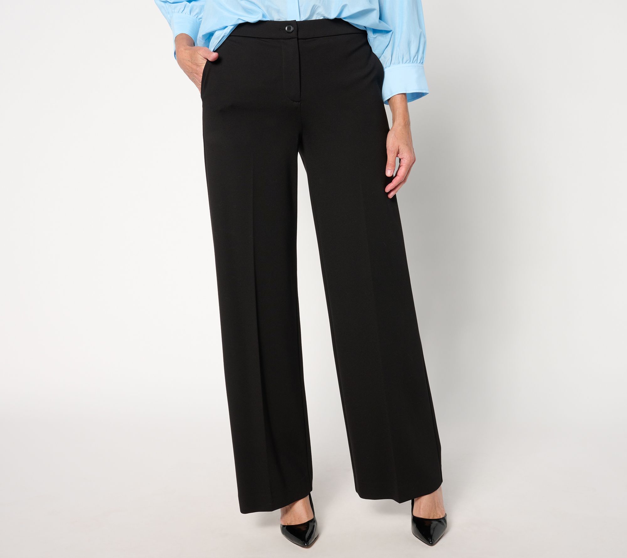 Tailored by Susan Graver Reg Sleek Ponte Wide Leg Zip Front Trousers